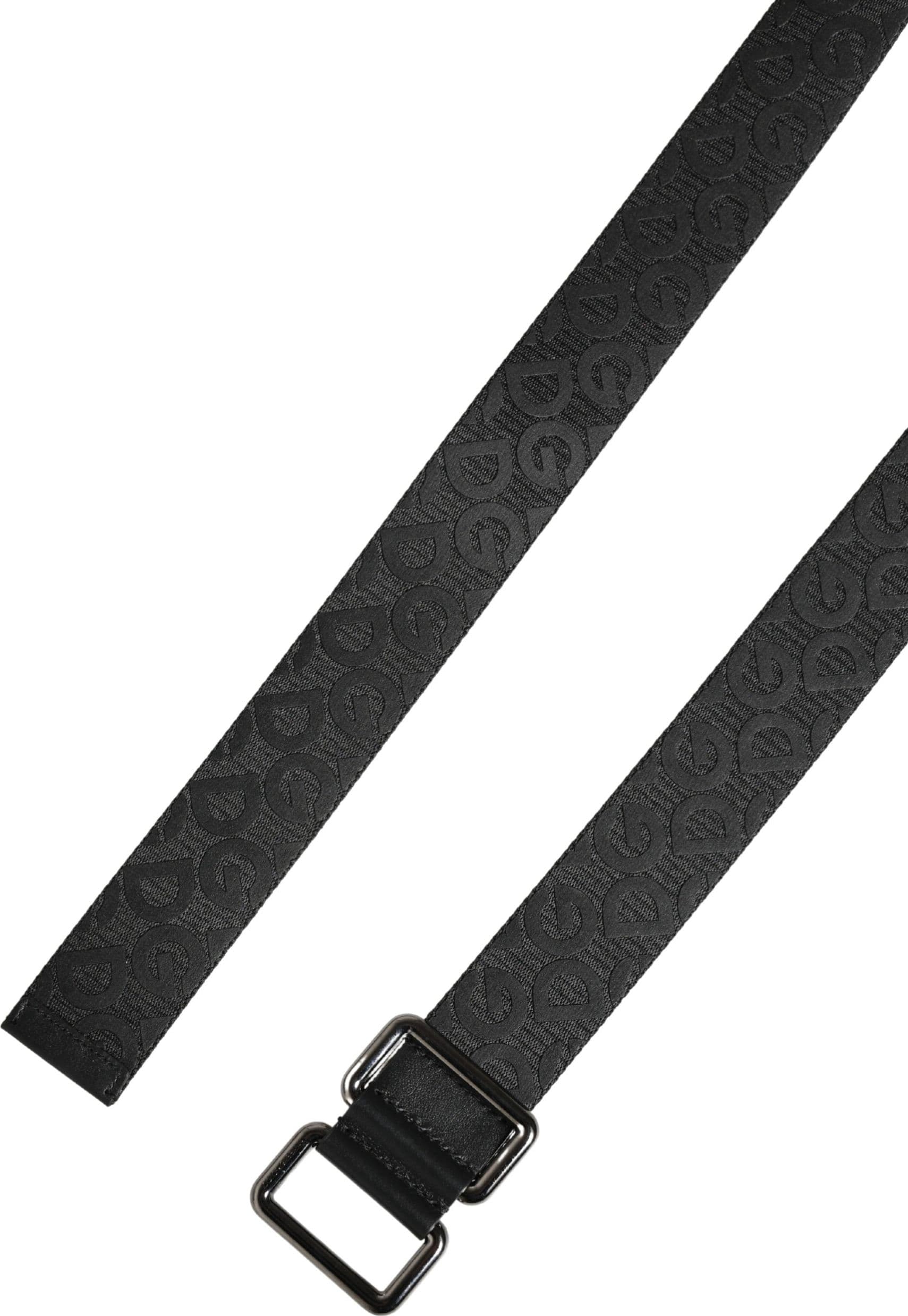 Dolce & Gabbana Black Logo Monogram Silver Metal Buckle Belt - 7