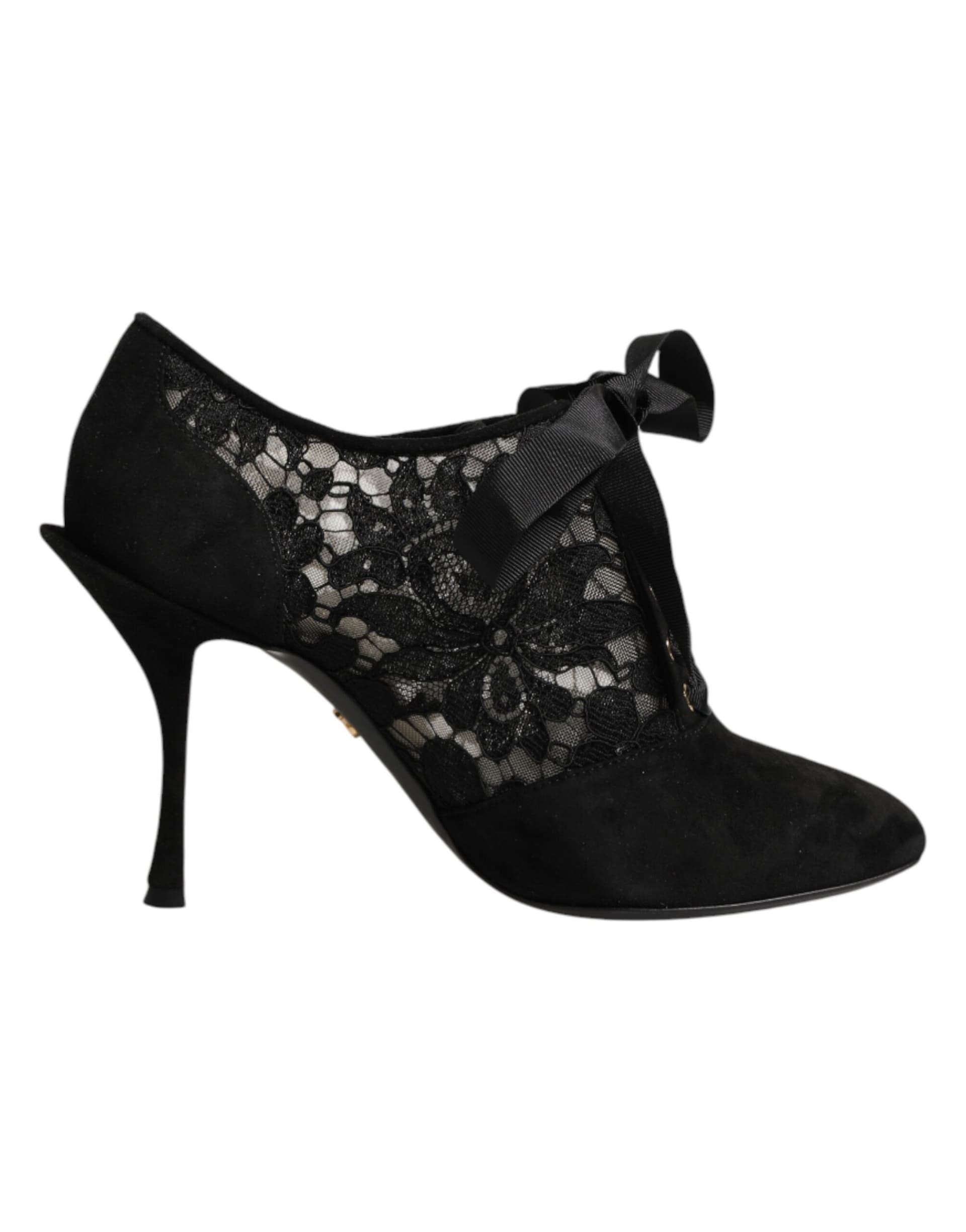 Dolce & Gabbana Black Floral High Heels LACE-UPS Pumps Shoes - 6