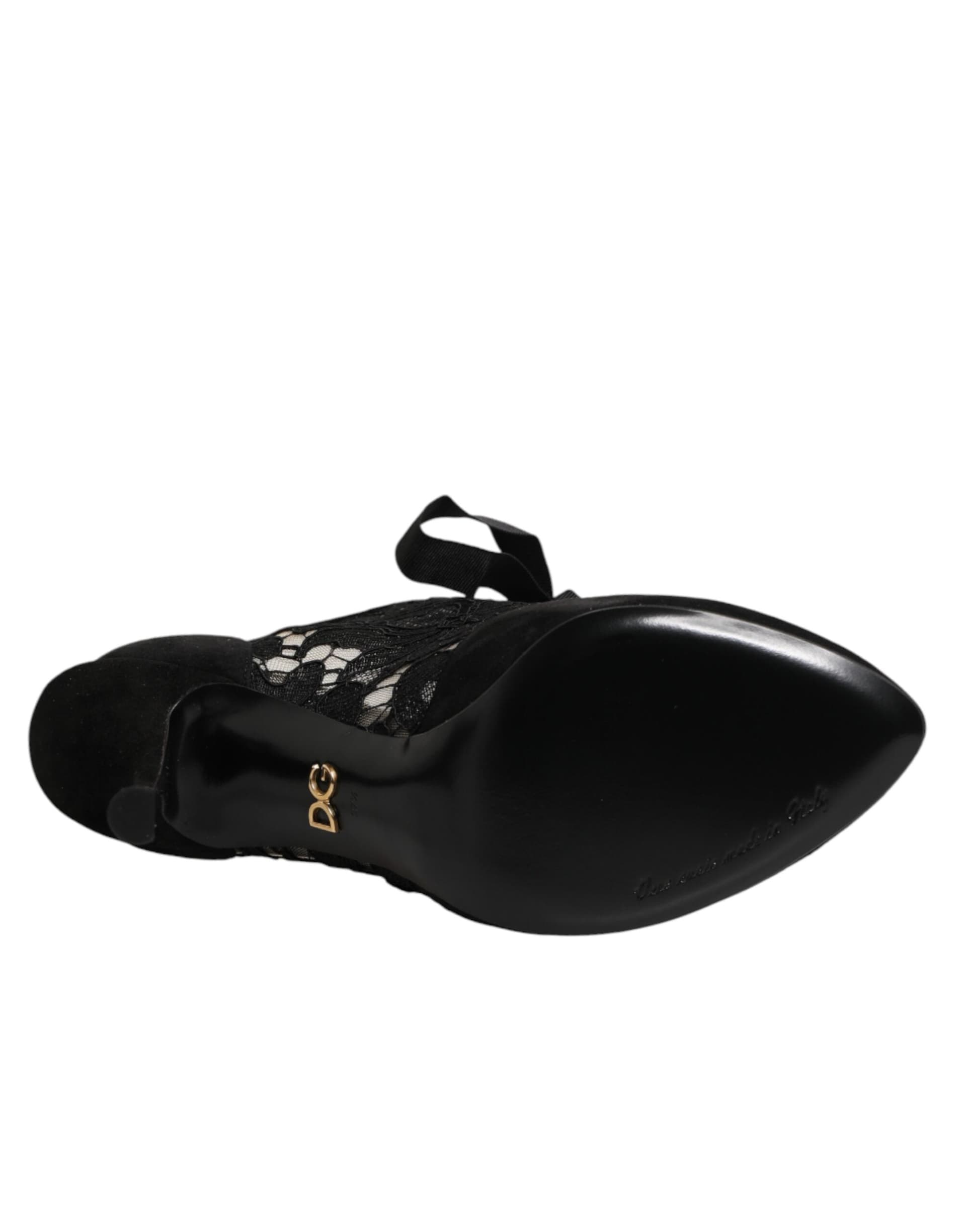 Dolce & Gabbana Black Floral High Heels LACE-UPS Pumps Shoes - 8