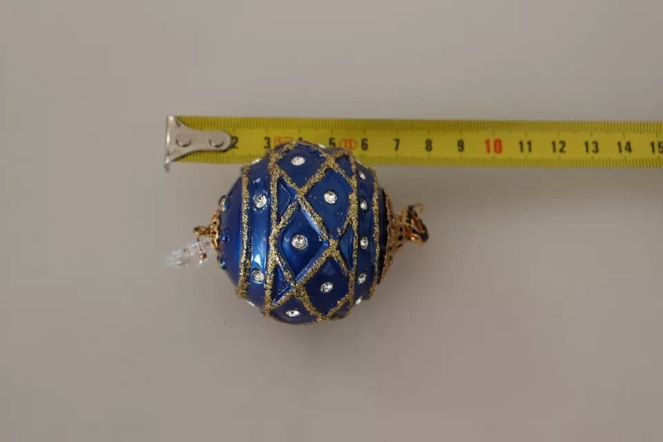 Dolce & Gabbana Gold Brass Blue Christmas Ball Crystal Hook Jewelry Earrings - 3