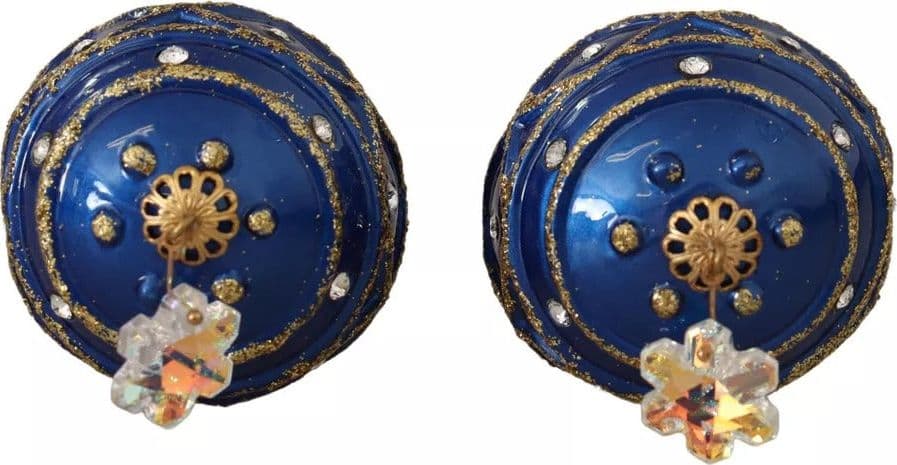 Dolce & Gabbana Gold Brass Blue Christmas Ball Crystal Hook Jewelry Earrings - 6