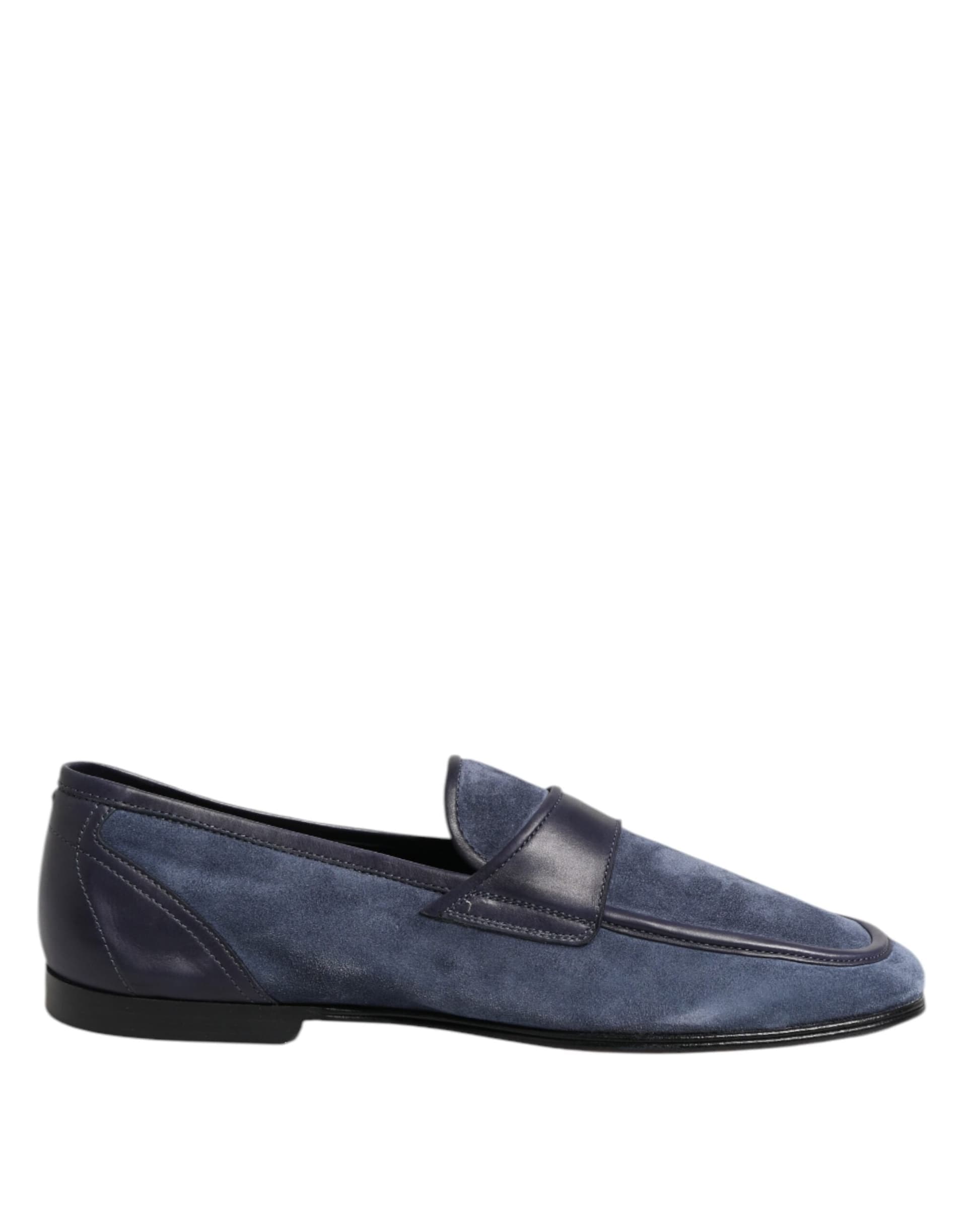 Dolce & Gabbana Blue Suede Leather Loafers Moccasin Shoes - 7