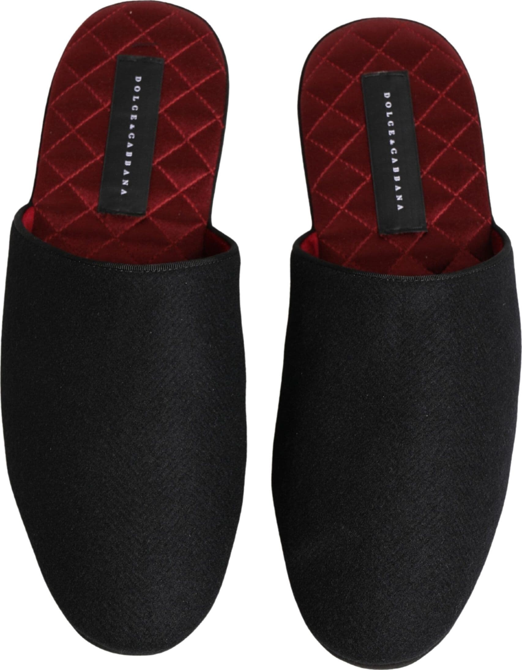 Dolce & Gabbana Black Wool Cashmere Red Quilted Slippers Shoes - 2