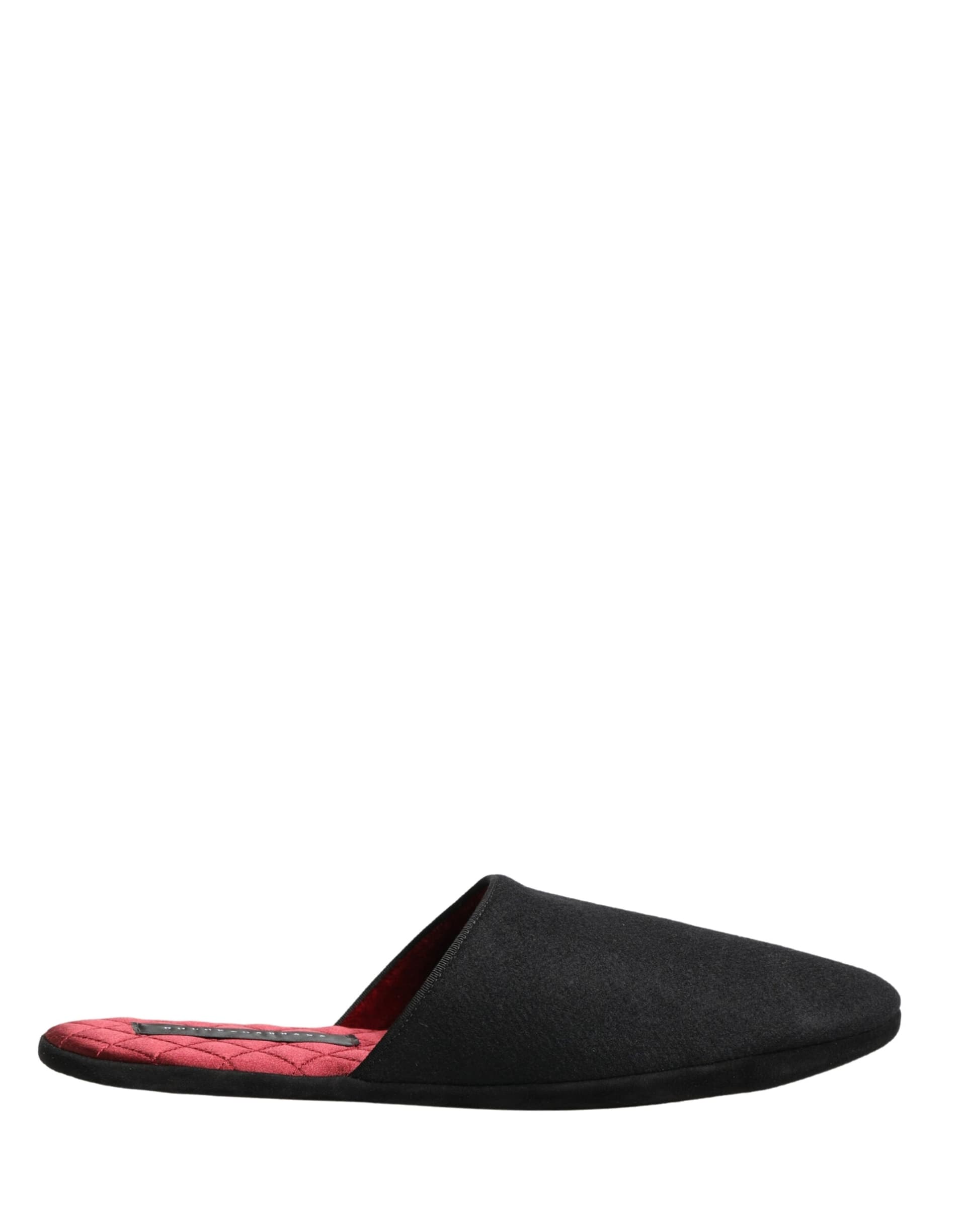 Dolce & Gabbana Black Wool Cashmere Red Quilted Slippers Shoes - 7