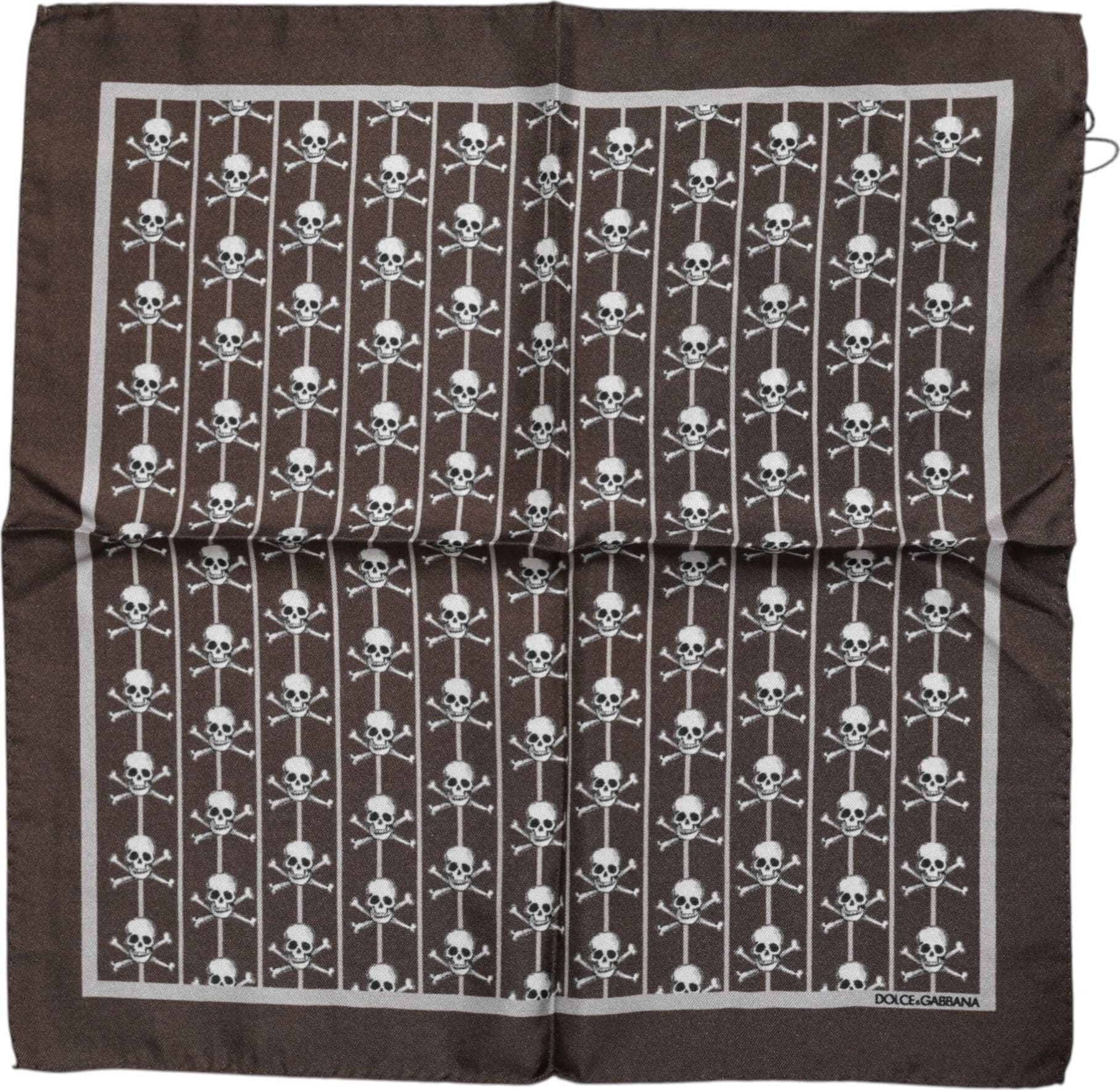 Dolce & Gabbana Brown Skull Silk Square Men Foulard Scarf - 2