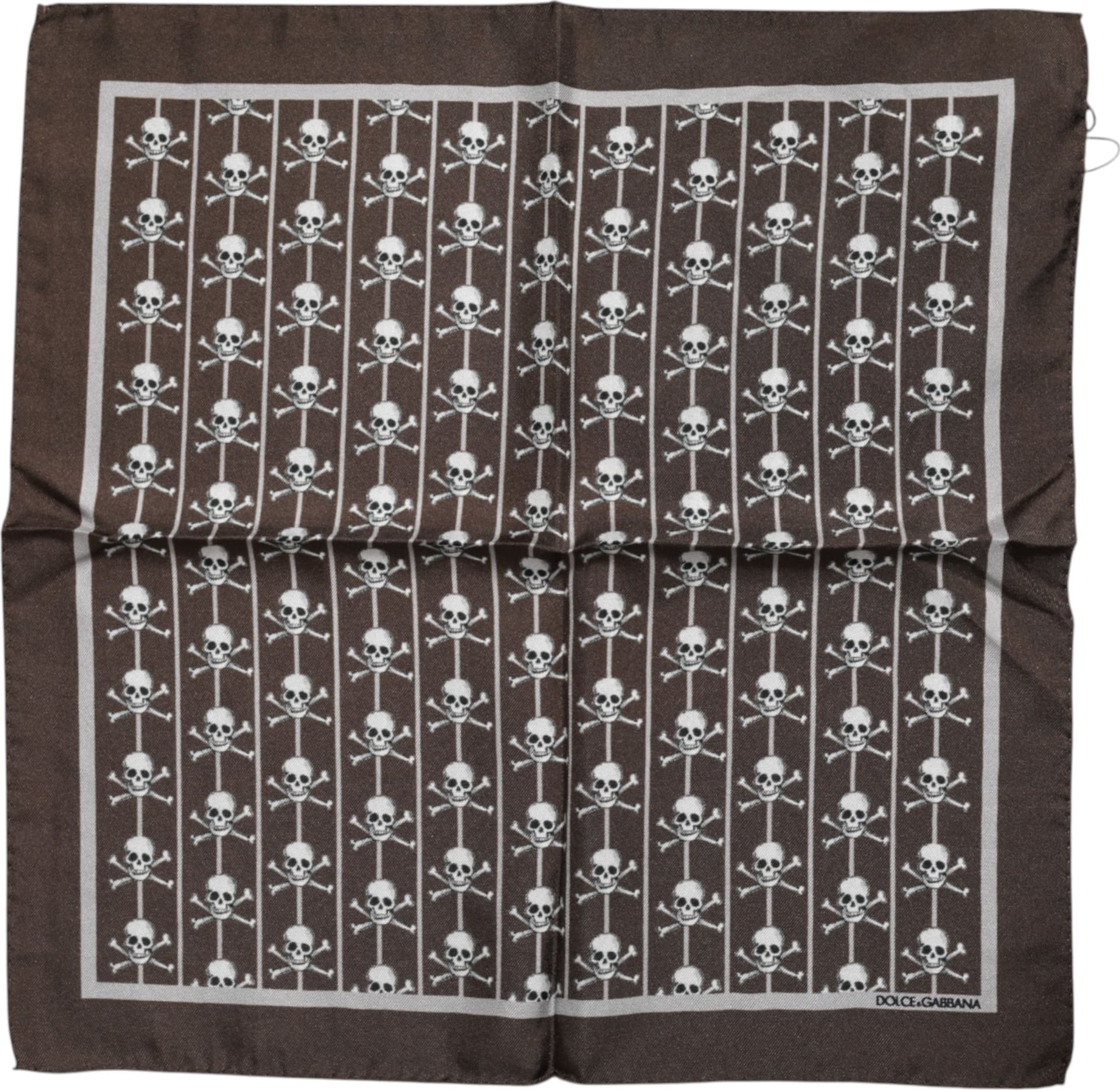 Dolce & Gabbana Brown Skull Silk Square Men Foulard Scarf - 3