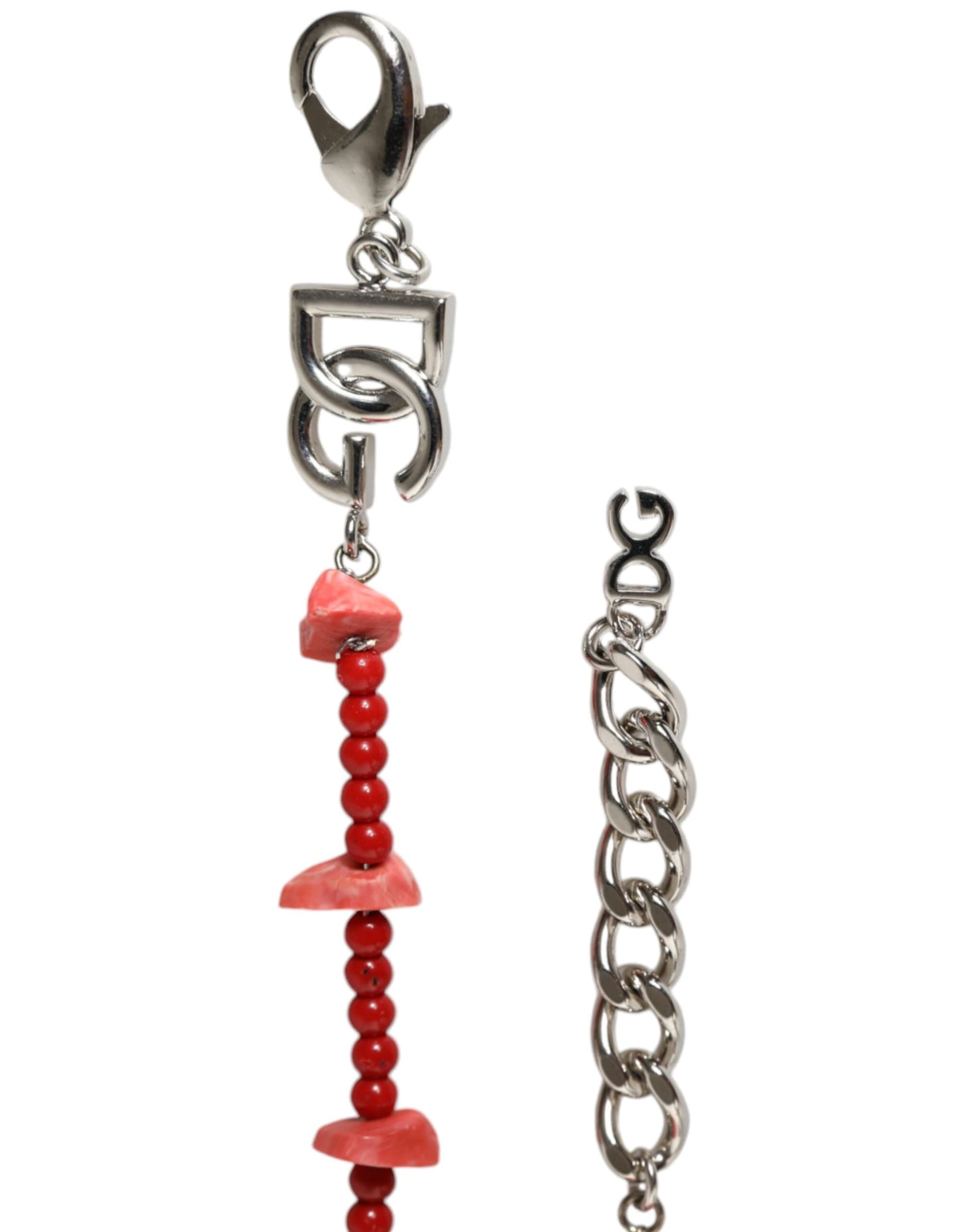 Dolce & Gabbana Silver Tone Brass Beaded Resin DG Logo Chain Bracelet - 4