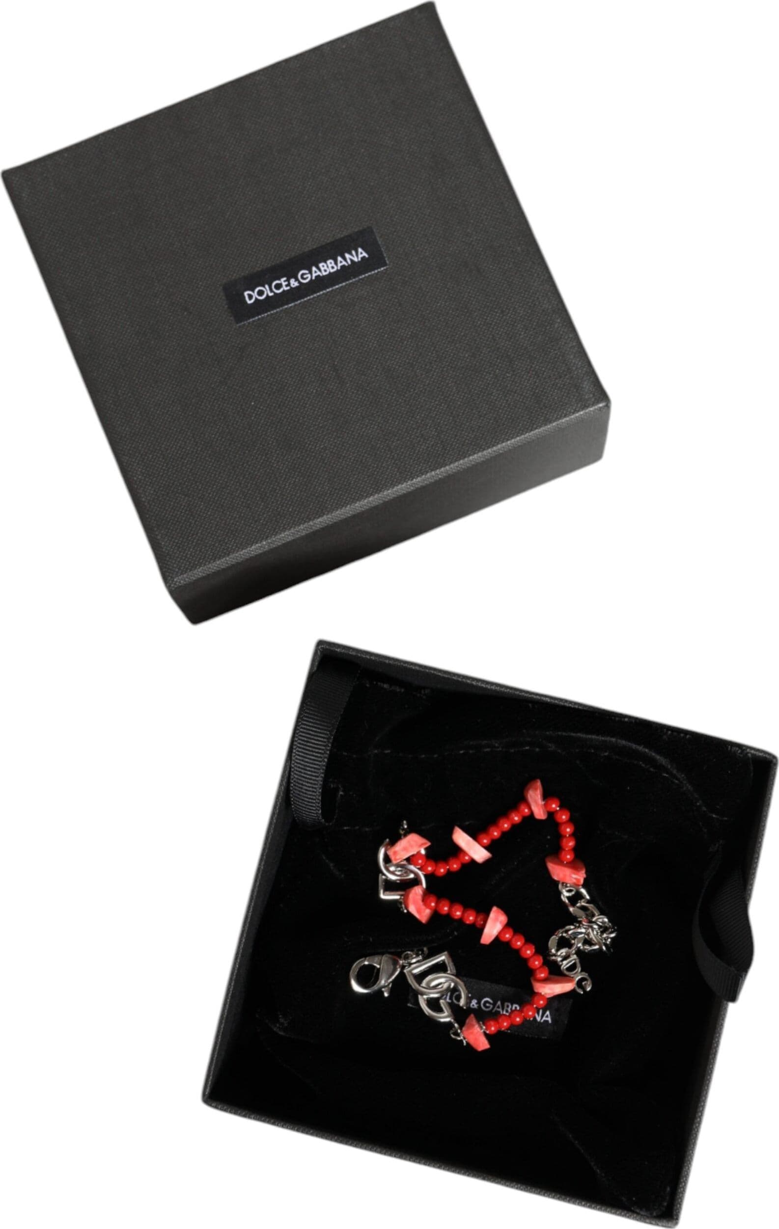 Dolce & Gabbana Silver Tone Brass Beaded Resin DG Logo Chain Bracelet - 6