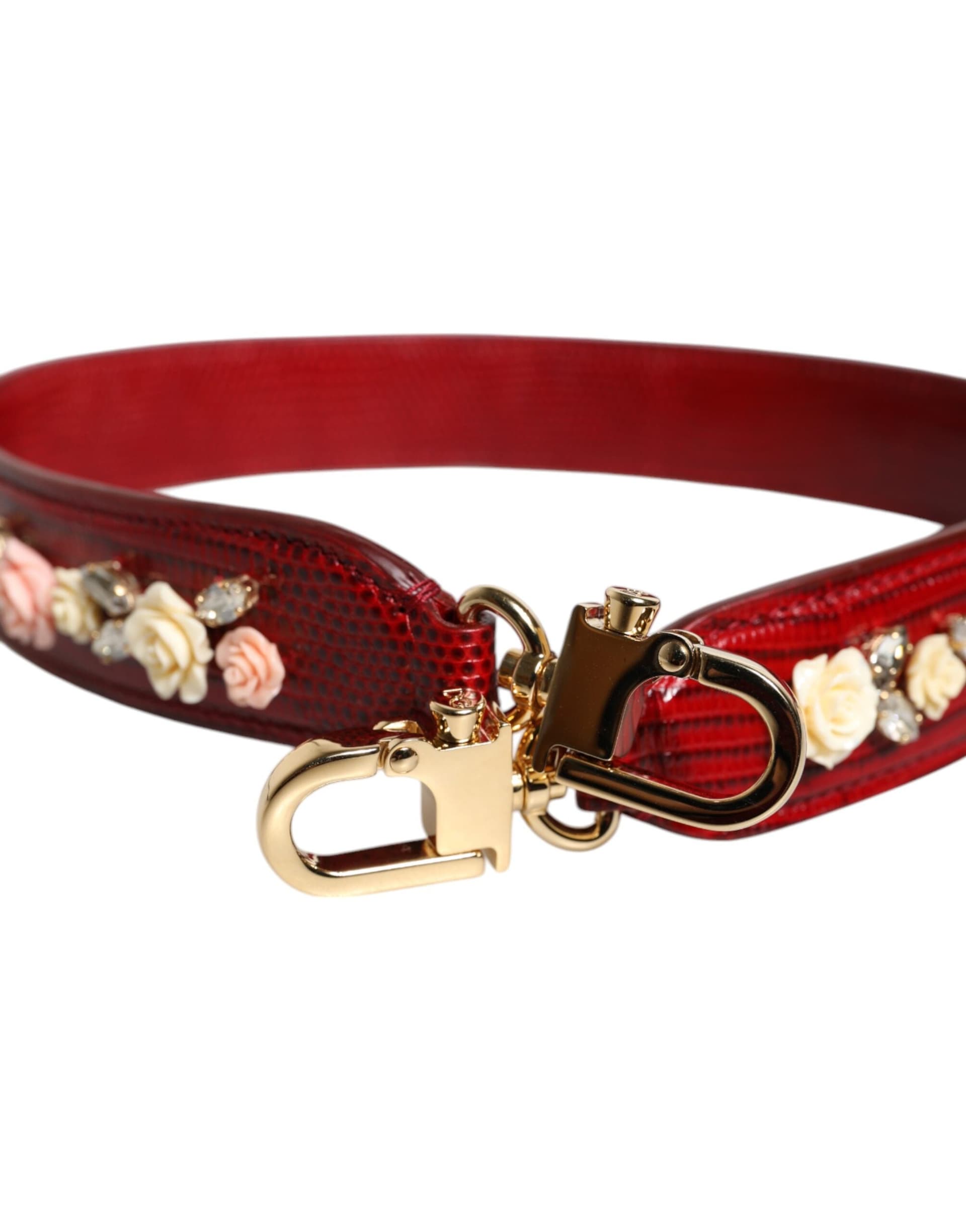 Dolce & Gabbana Red Leather Floral Embellish Bag Shoulder Strap - 2