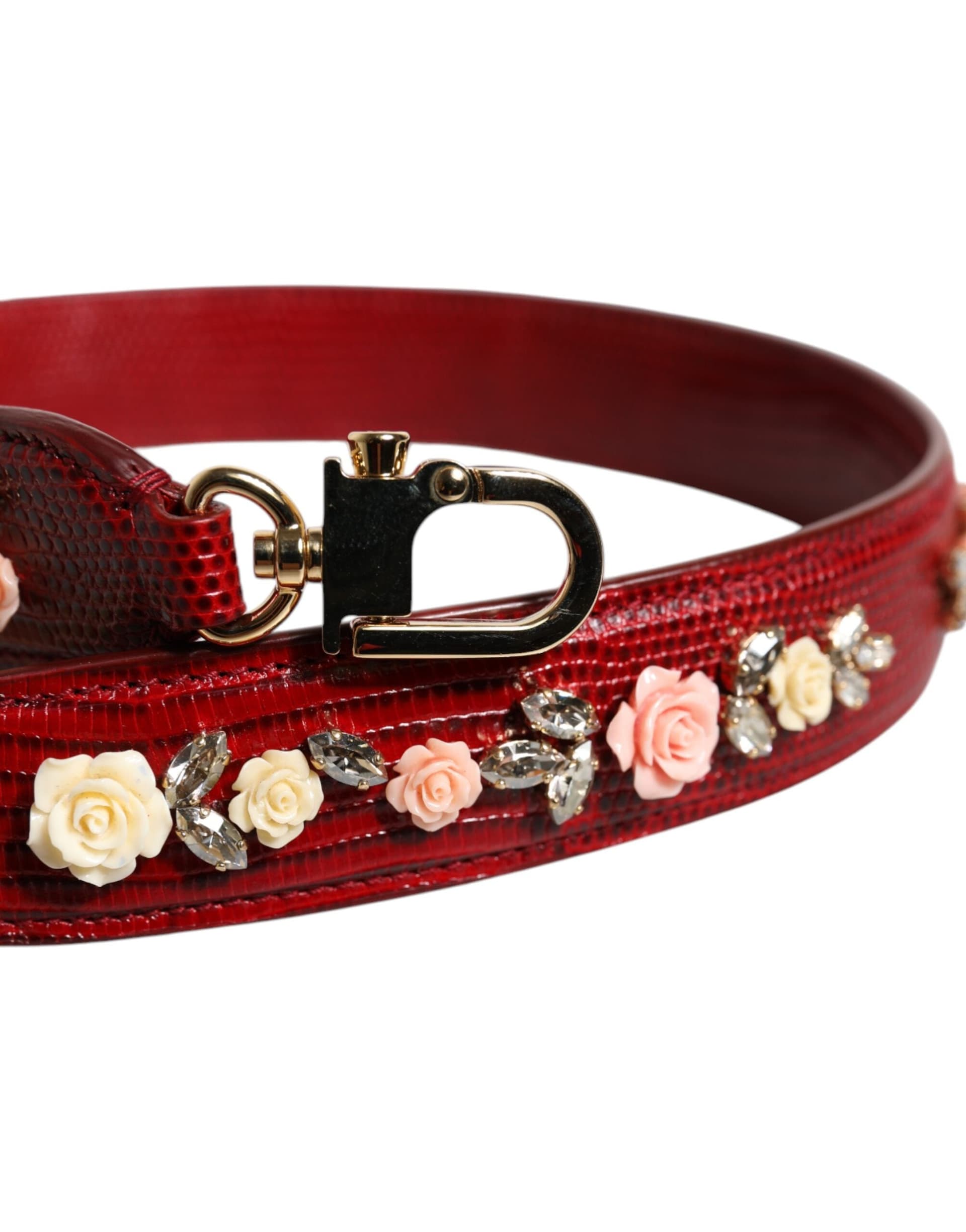 Dolce & Gabbana Red Leather Floral Embellish Bag Shoulder Strap - 3