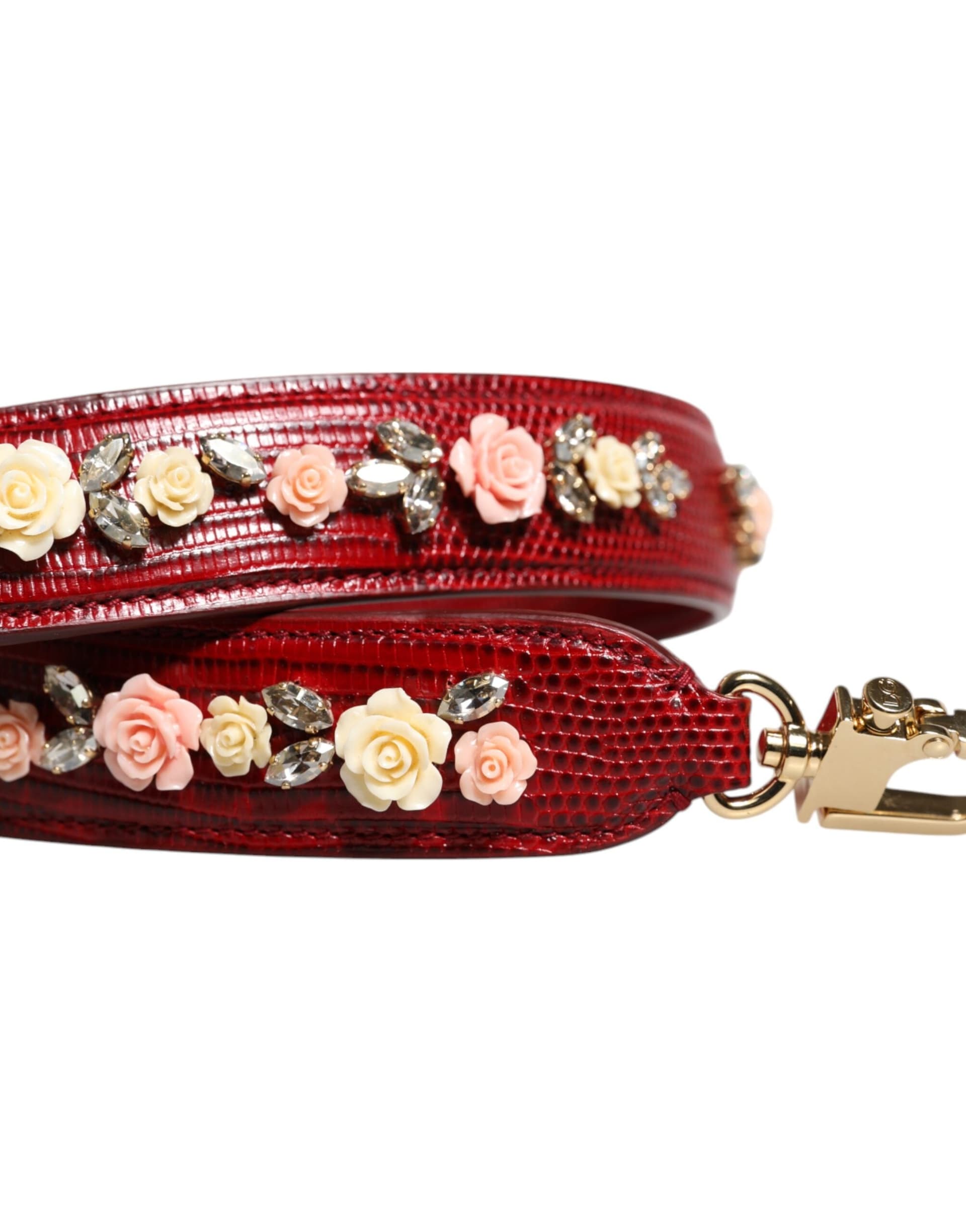 Dolce & Gabbana Red Leather Floral Embellish Bag Shoulder Strap - 4