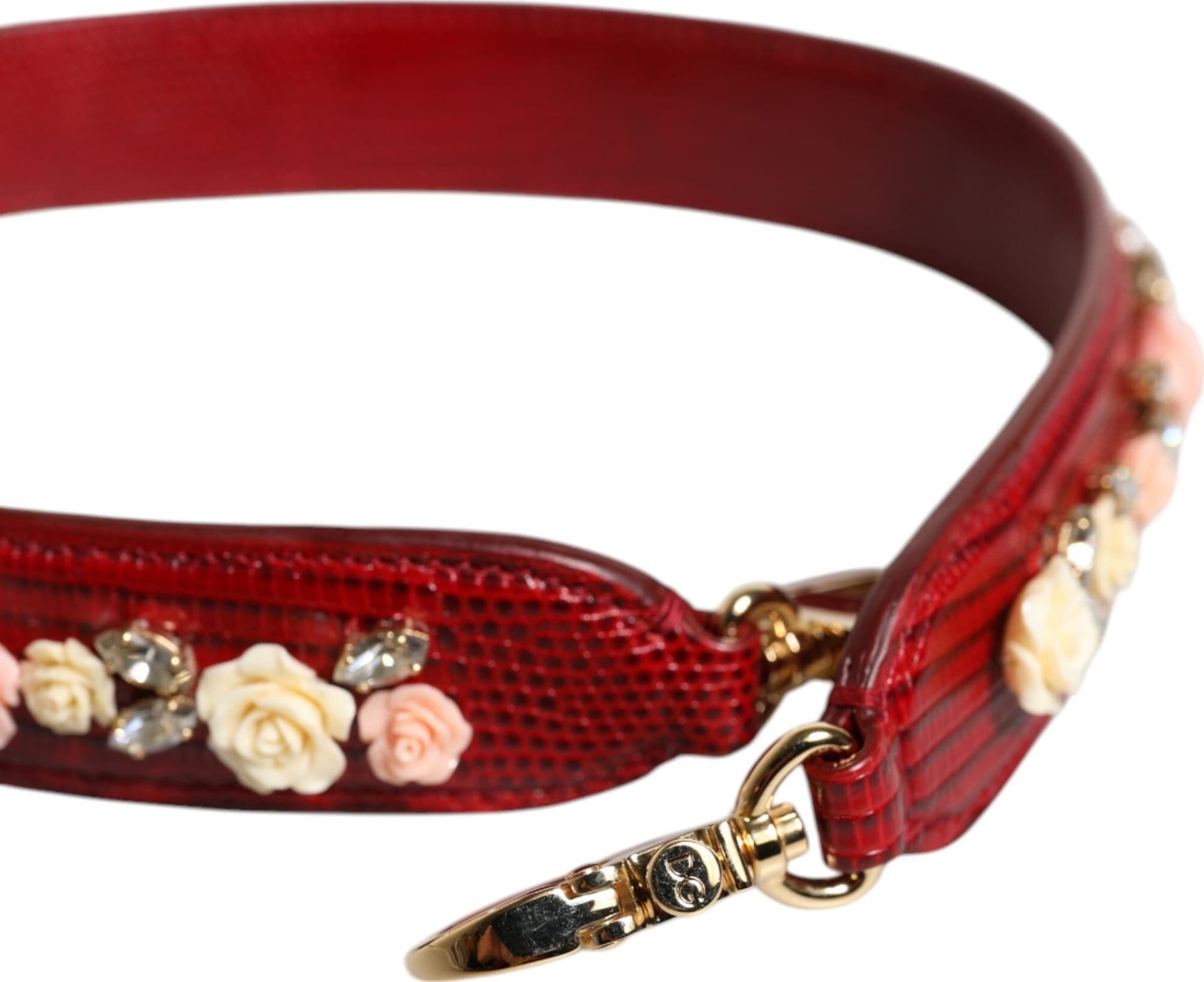 Dolce & Gabbana Red Leather Floral Embellish Bag Shoulder Strap - 5