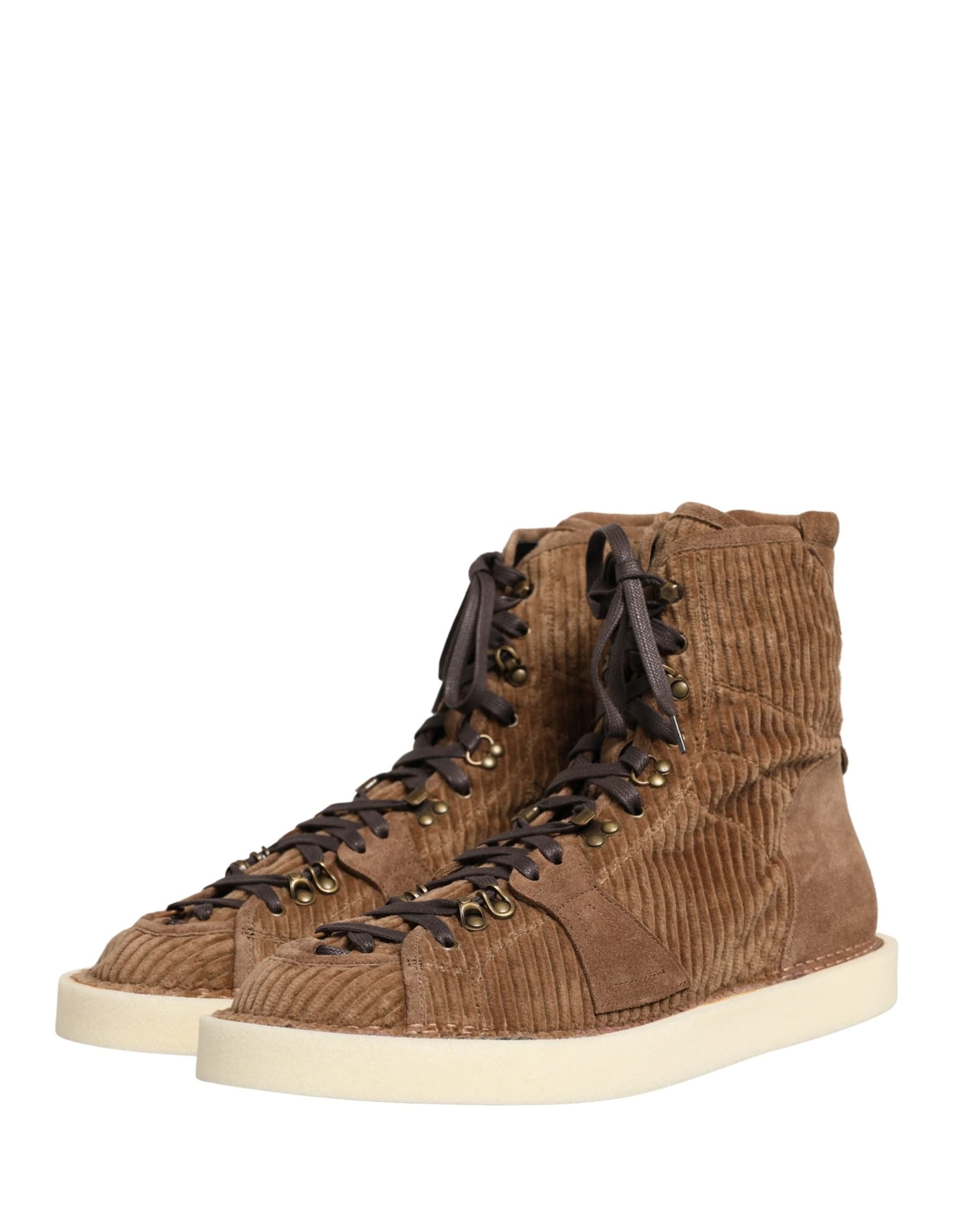 Dolce & Gabbana Brown Corduroy High Top Oxford Boots - 4