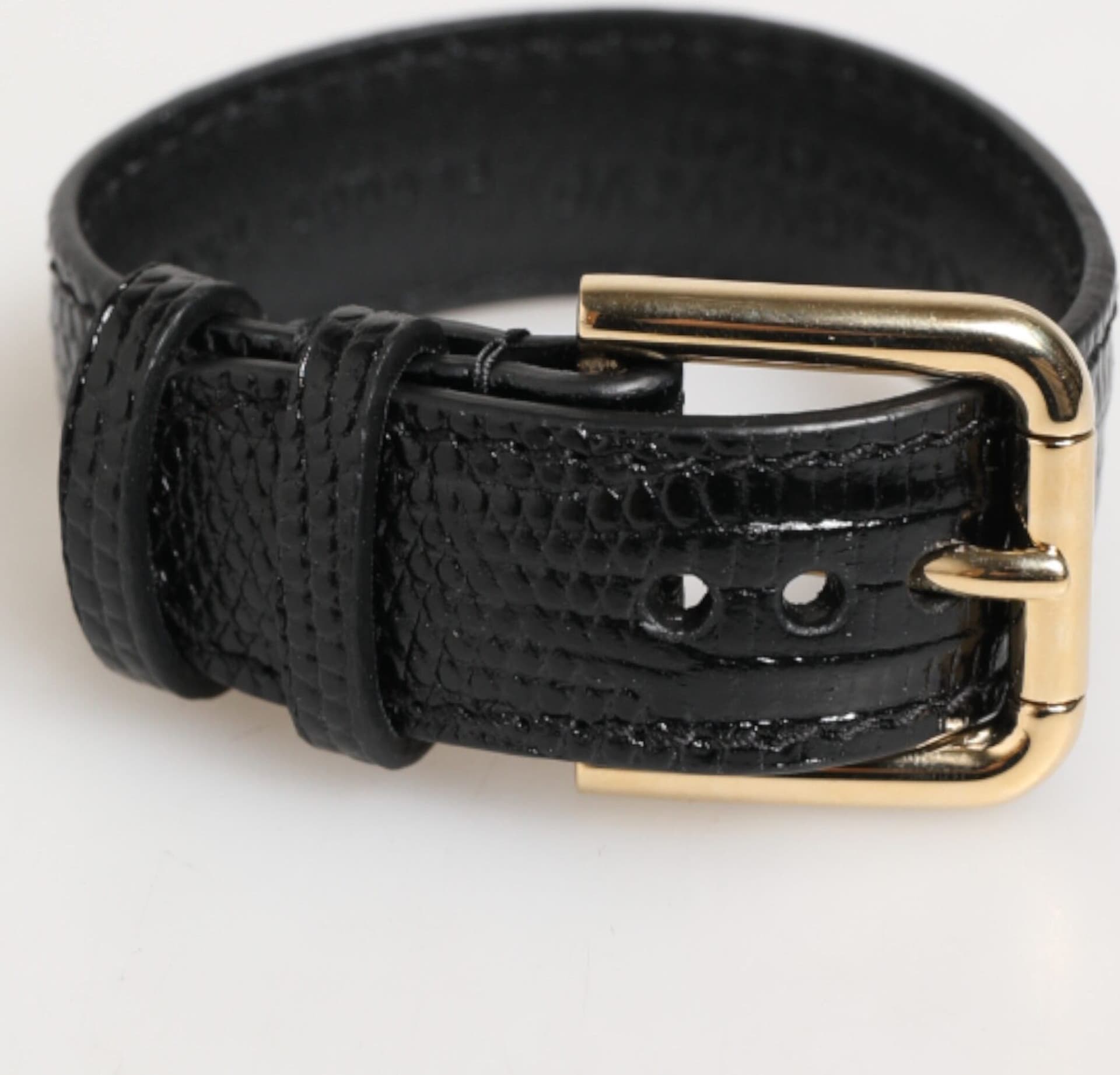 Dolce & Gabbana Black Embossed Leather Gold Buckle Belt Strap Bracelet - 3