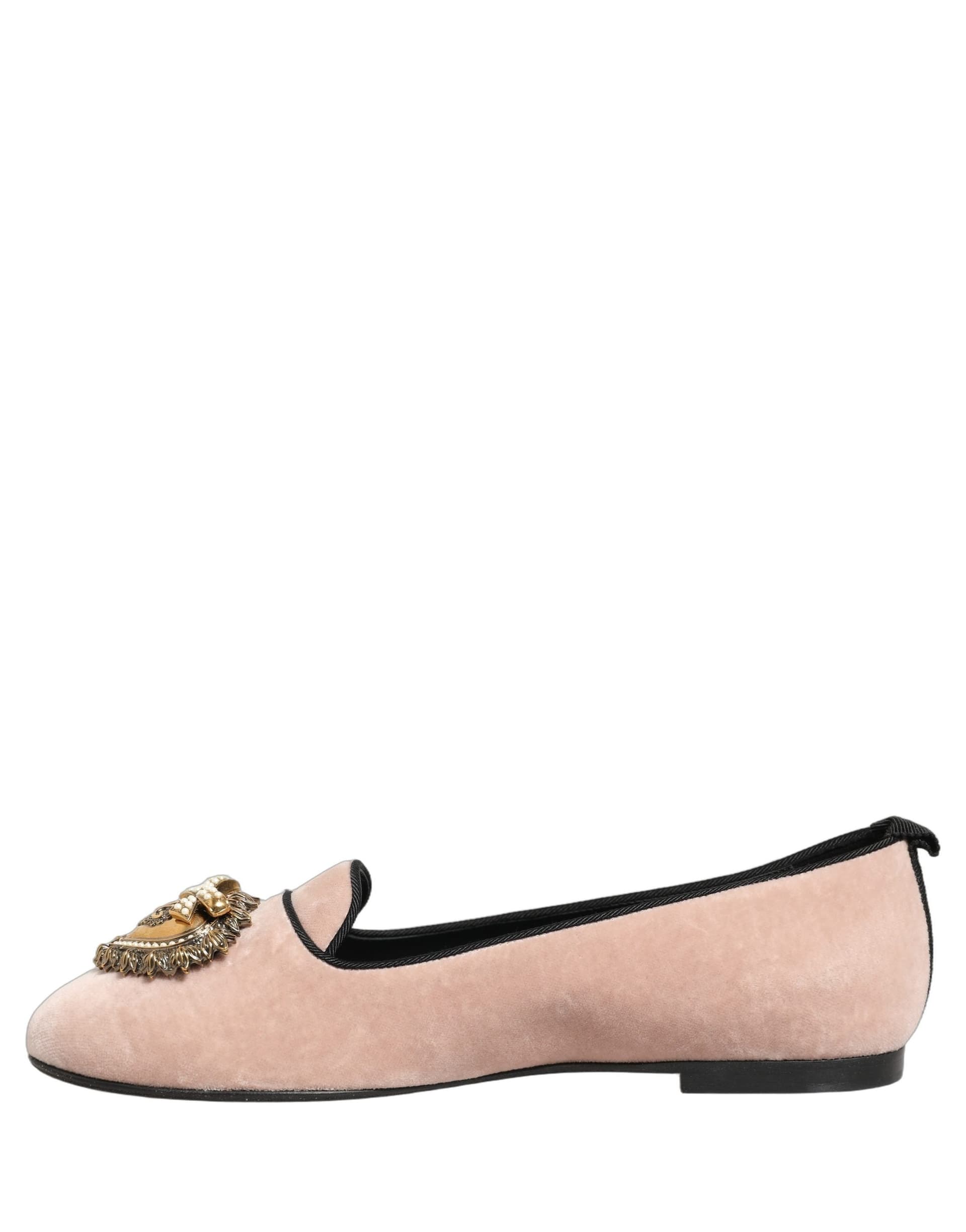 Dolce & Gabbana Pink Velvet Devotion Loafers Flats Shoes - 2
