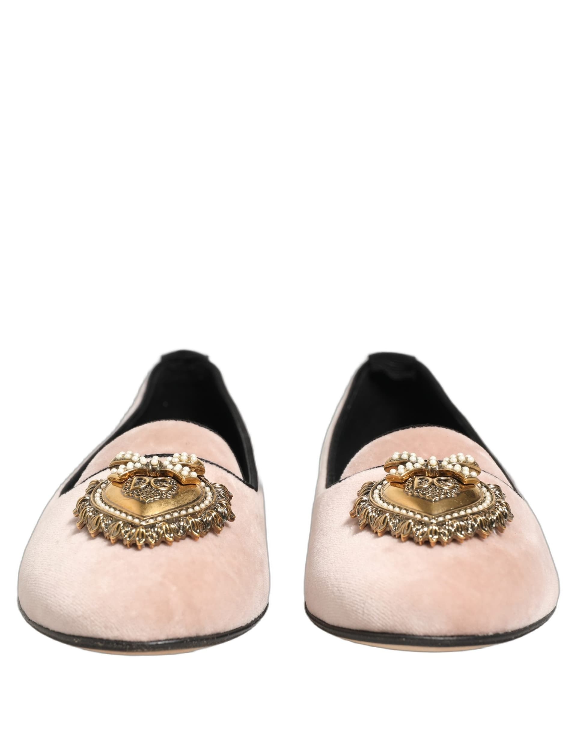 Dolce & Gabbana Pink Velvet Devotion Loafers Flats Shoes - 8
