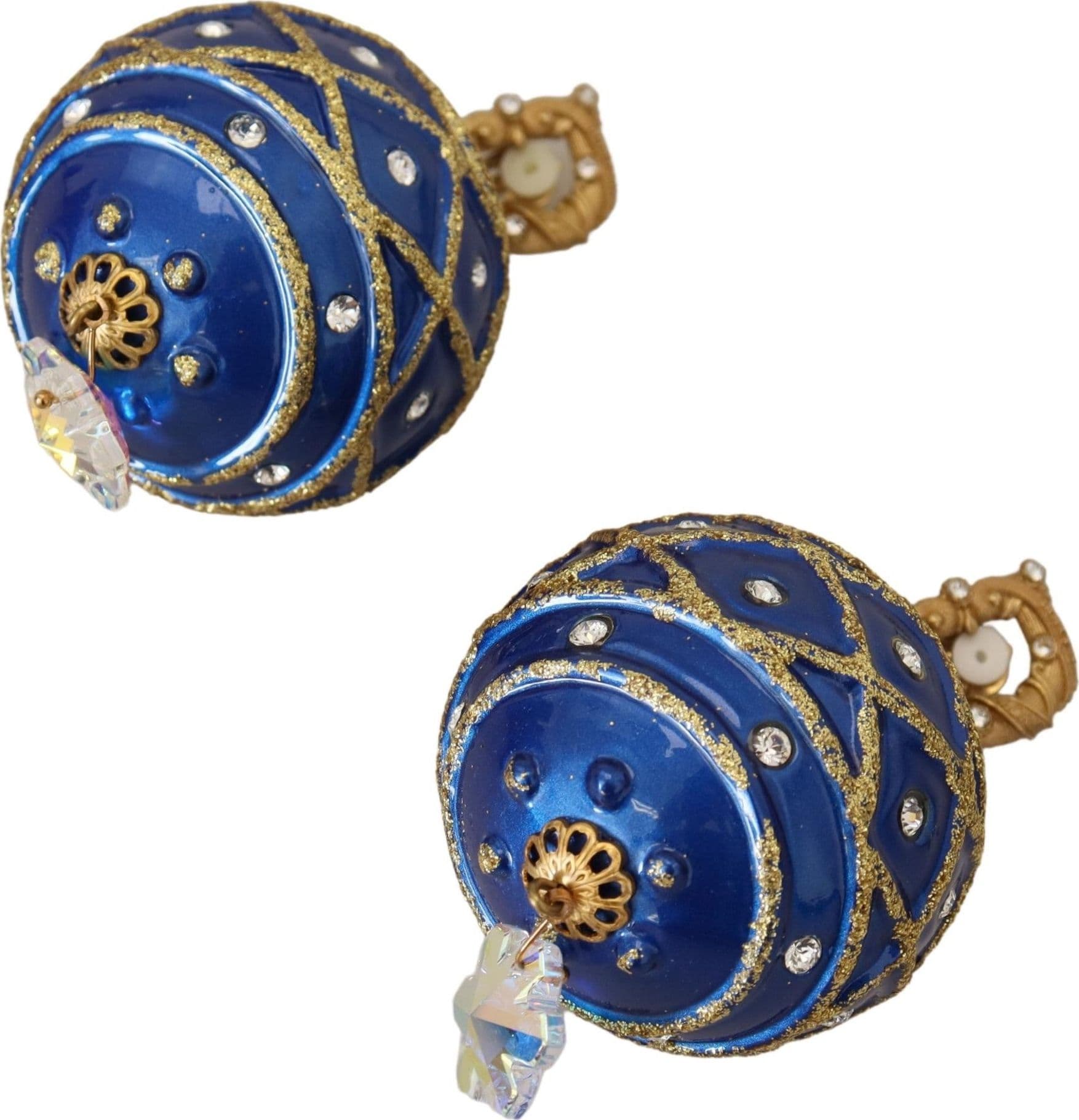 Dolce & Gabbana Gold Brass Blue Dangle Ball Crystal Clip On Earrings - 4