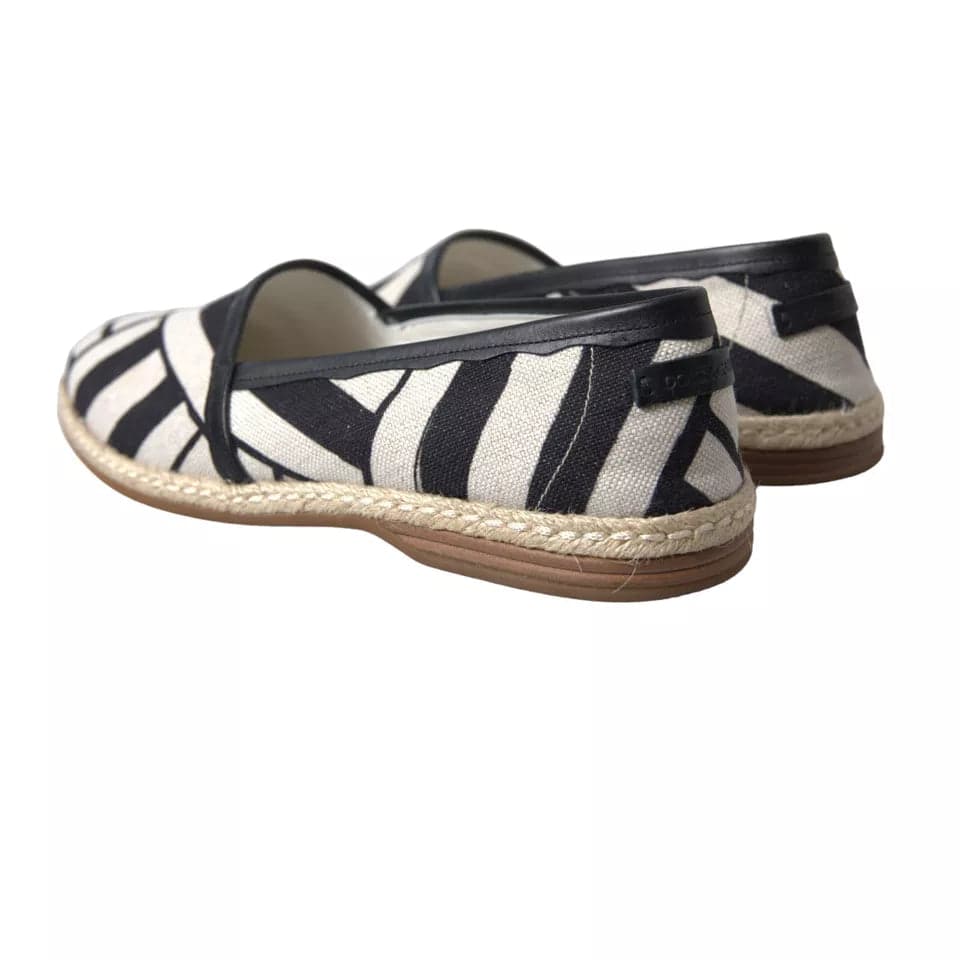 Dolce & Gabbana Black White Stripes Slip On Espadrille Shoes - 4