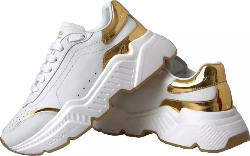 Dolce & Gabbana White Gold DAYMASTER Leather Sneakers Men Shoes - 3