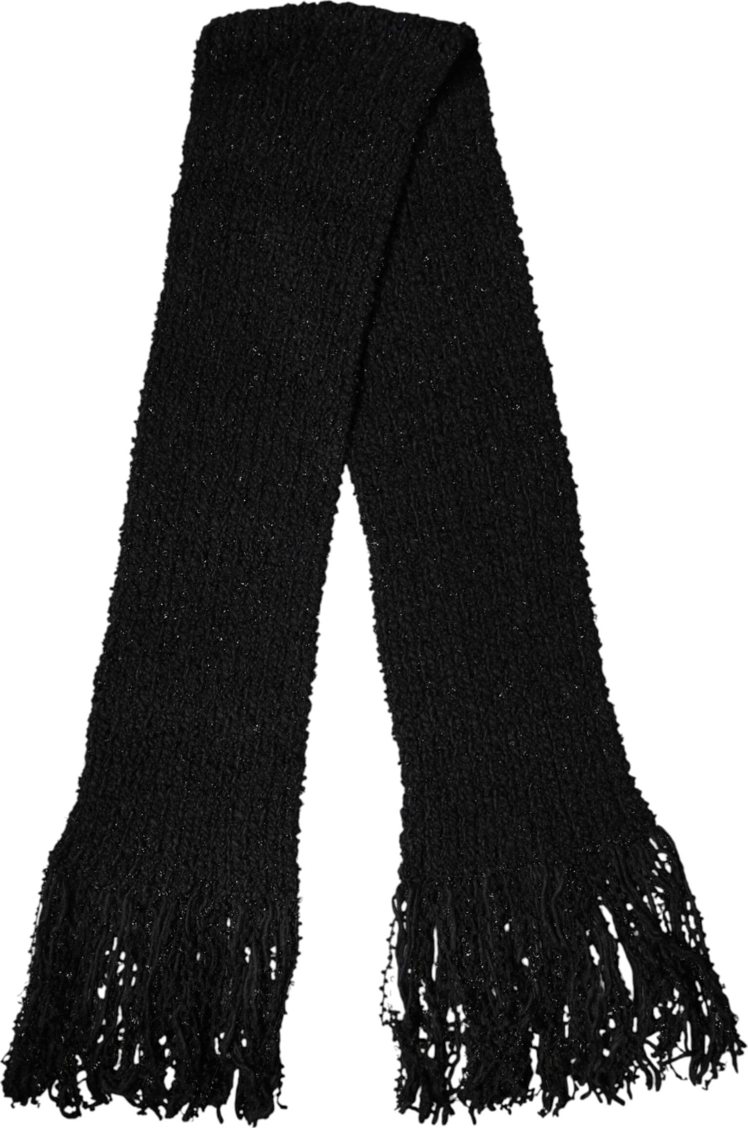 Dolce & Gabbana Black Wool Fringes Neck Wrap Foulard Scarf - 2