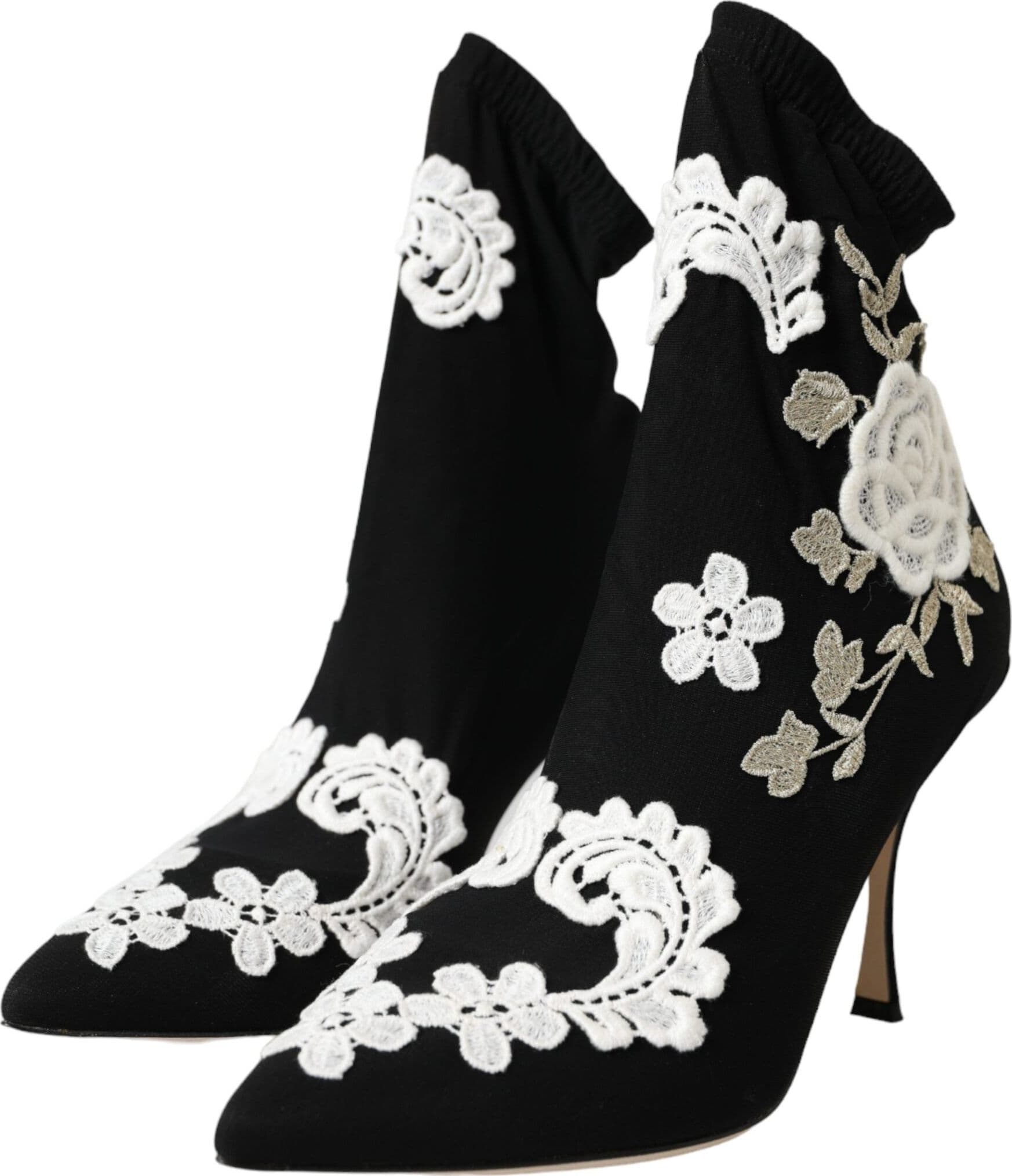 Dolce & Gabbana Black White Embroidery Slip On Boots Shoes - 2