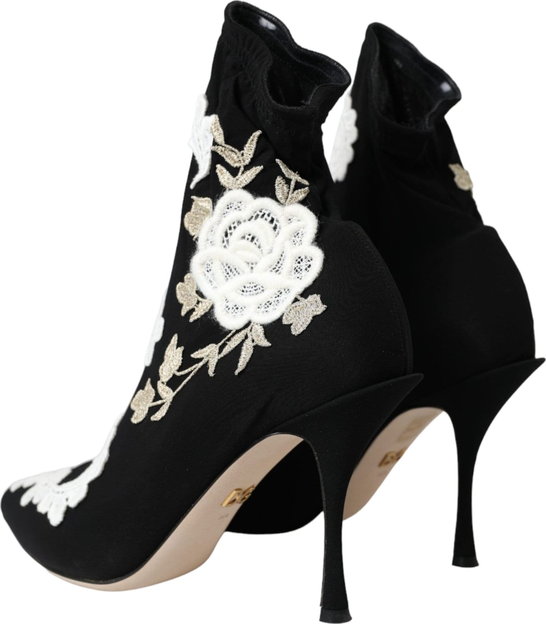 Dolce & Gabbana Black White Embroidery Slip On Boots Shoes - 3