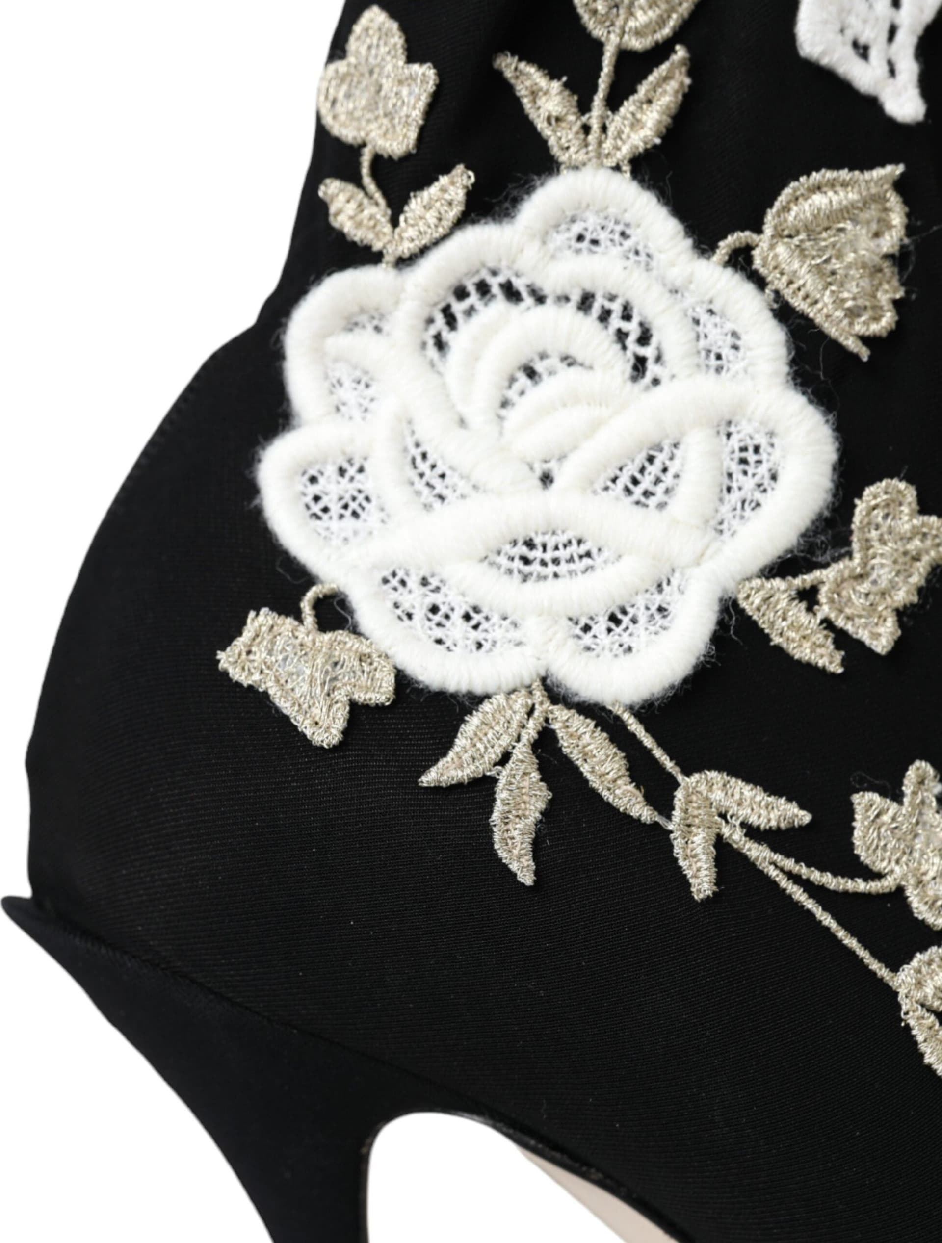 Dolce & Gabbana Black White Embroidery Slip On Boots Shoes - 6