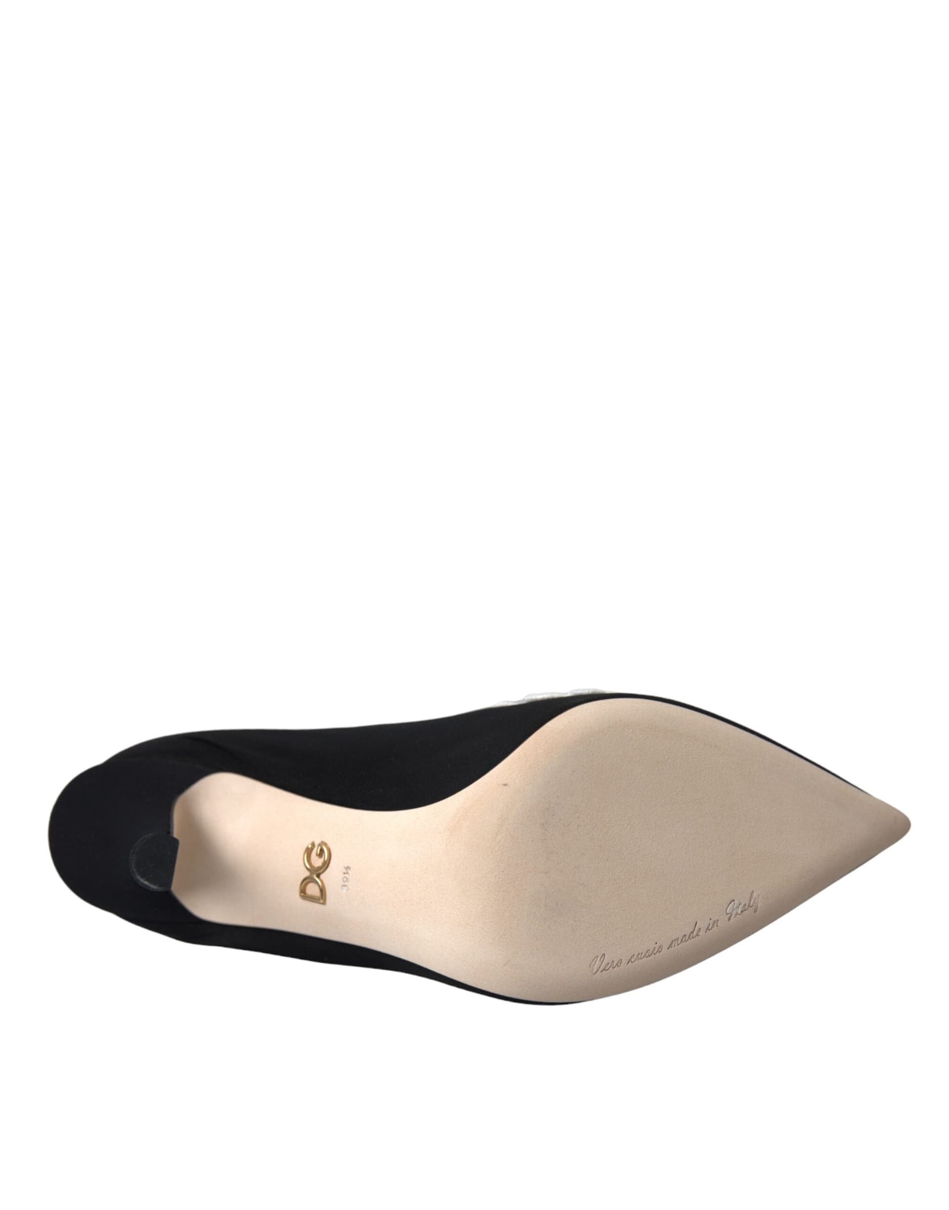 Dolce & Gabbana Black White Embroidery Slip On Boots Shoes - 8