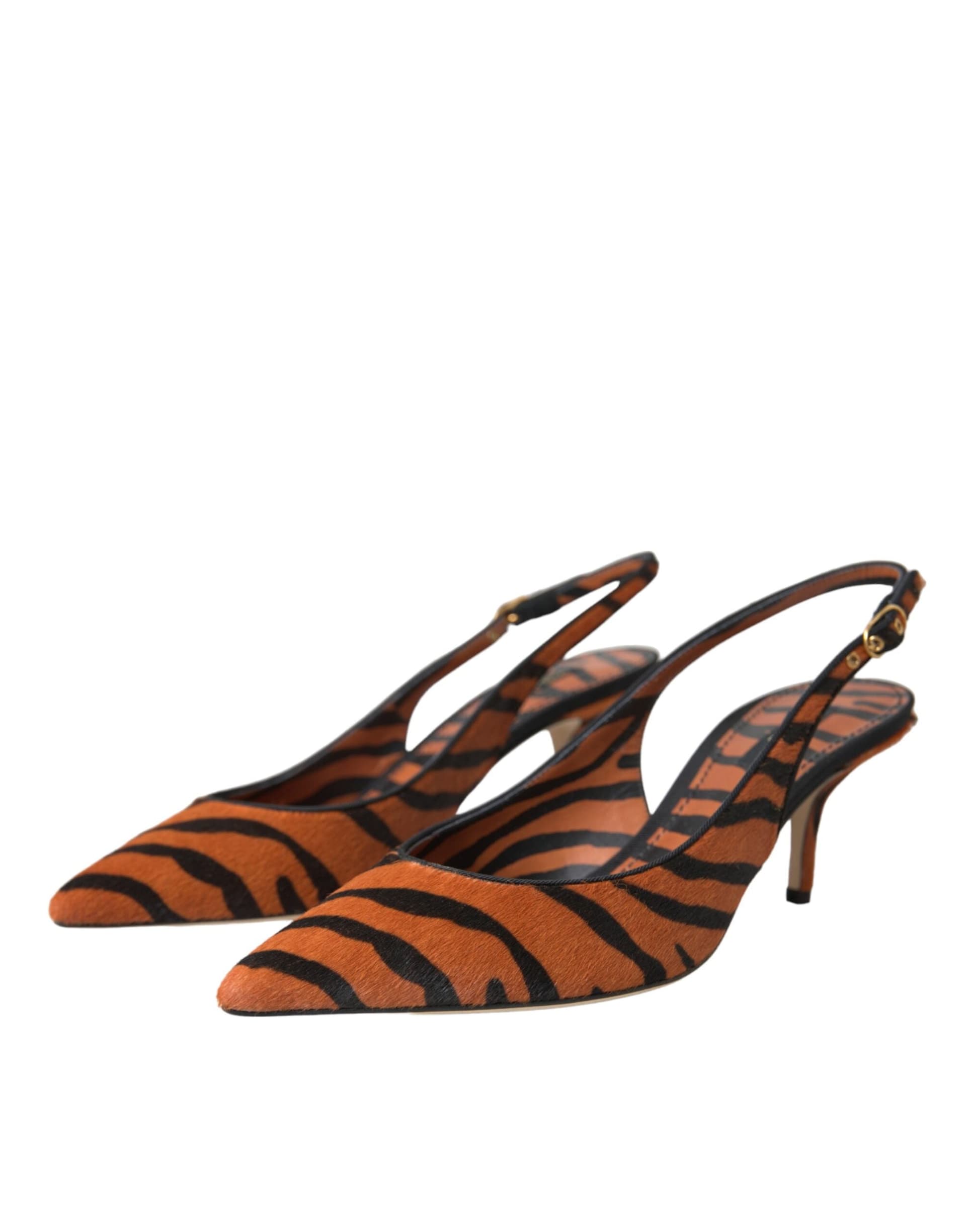 Dolce & Gabbana Black Orange Zebra Leather Slingbacks Shoes - 2