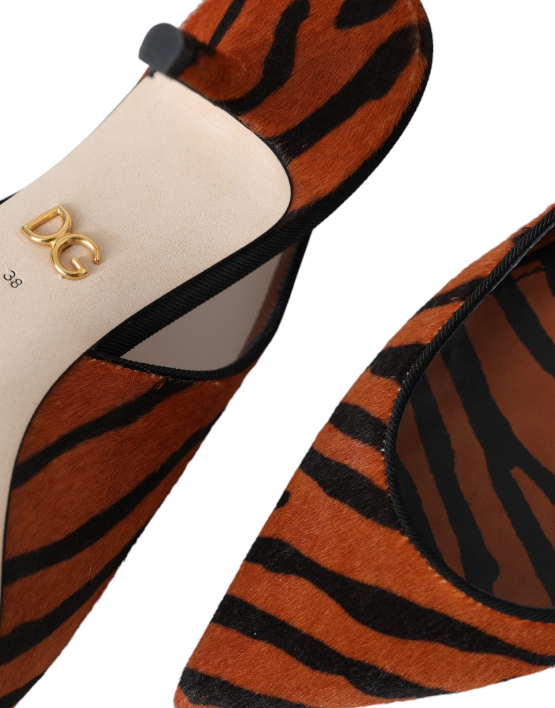 Dolce & Gabbana Black Orange Zebra Leather Slingbacks Shoes - 7