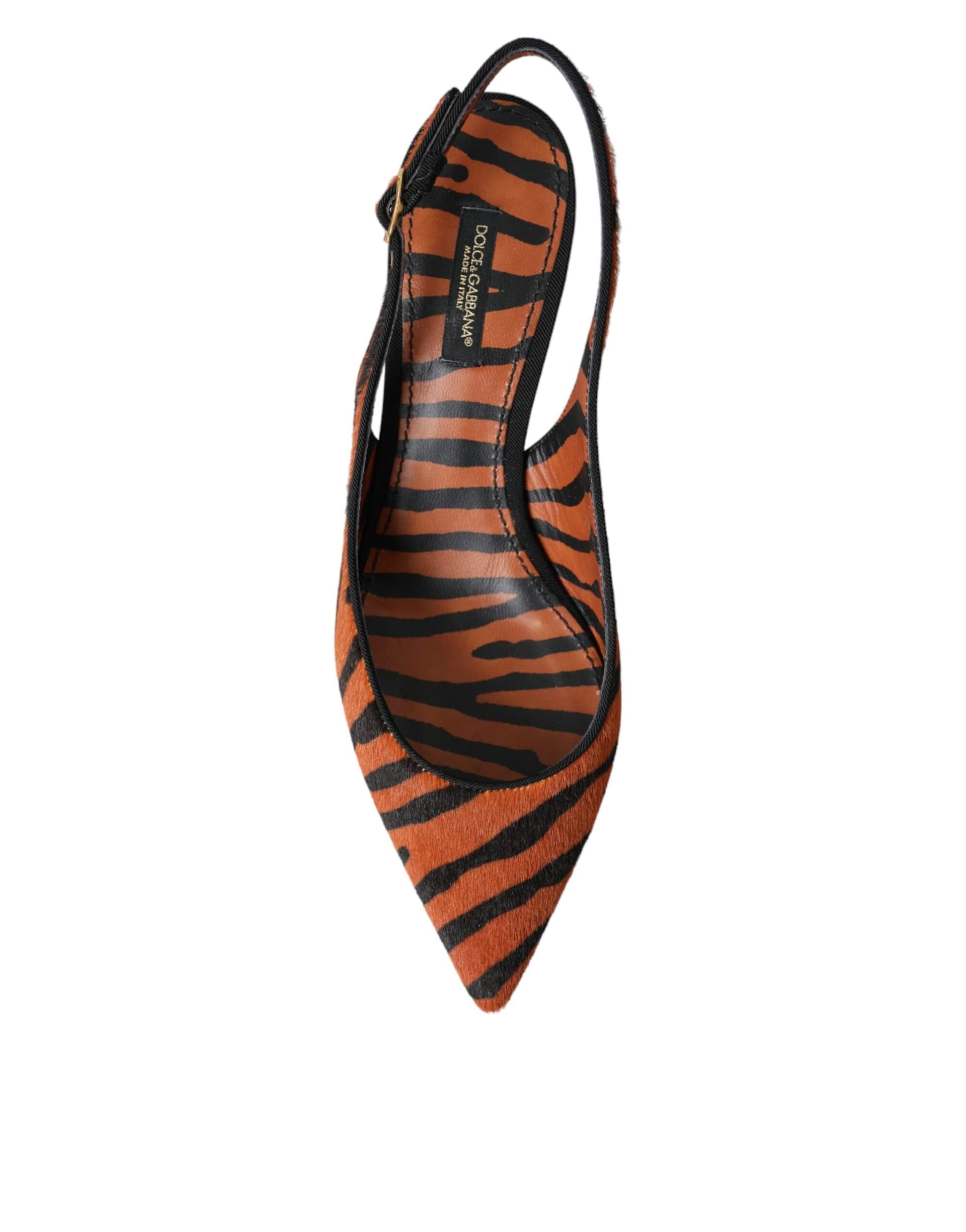Dolce & Gabbana Black Orange Zebra Leather Slingbacks Shoes - 8