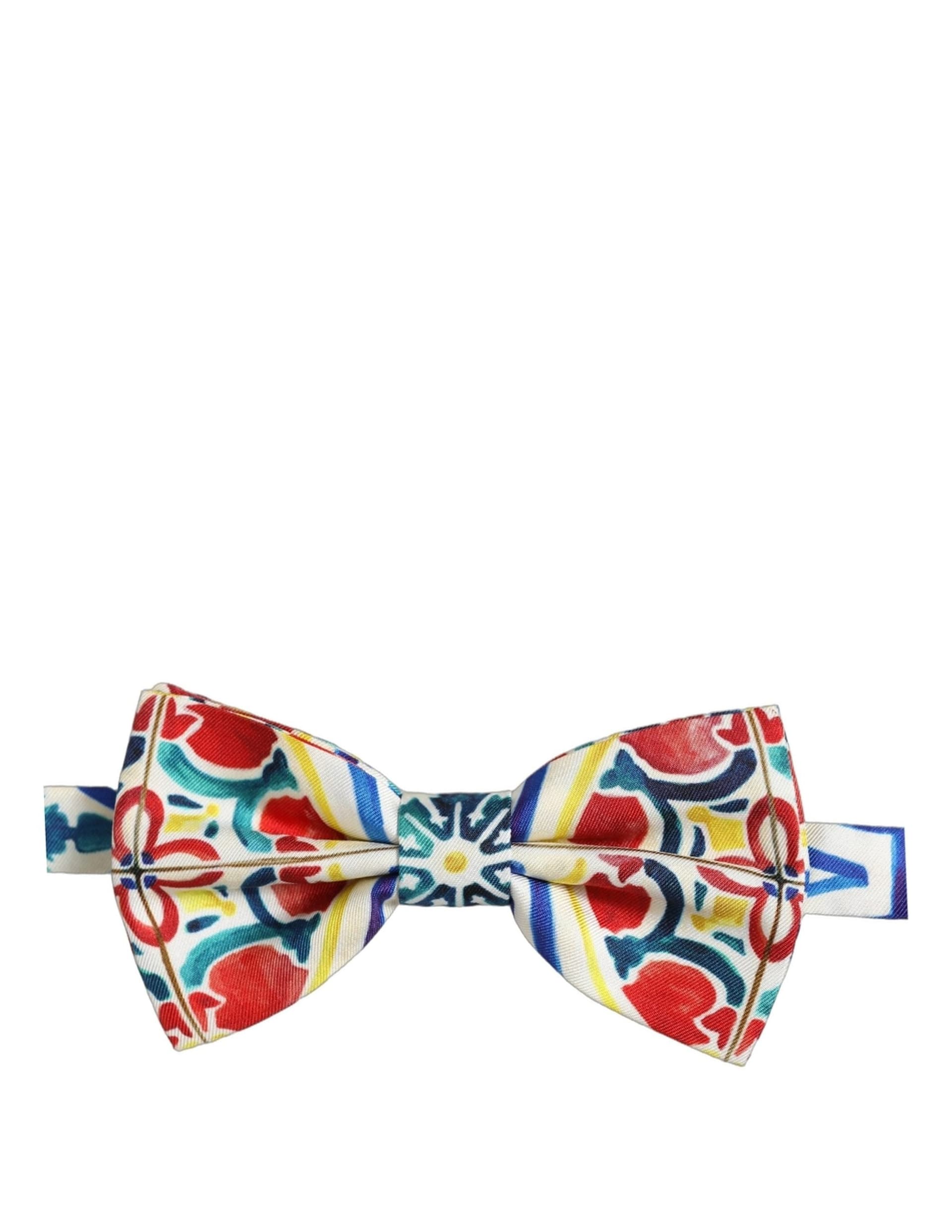 Dolce & Gabbana Men Multicolor Majolica Adjustable Neck Papillon Bow Tie - 5