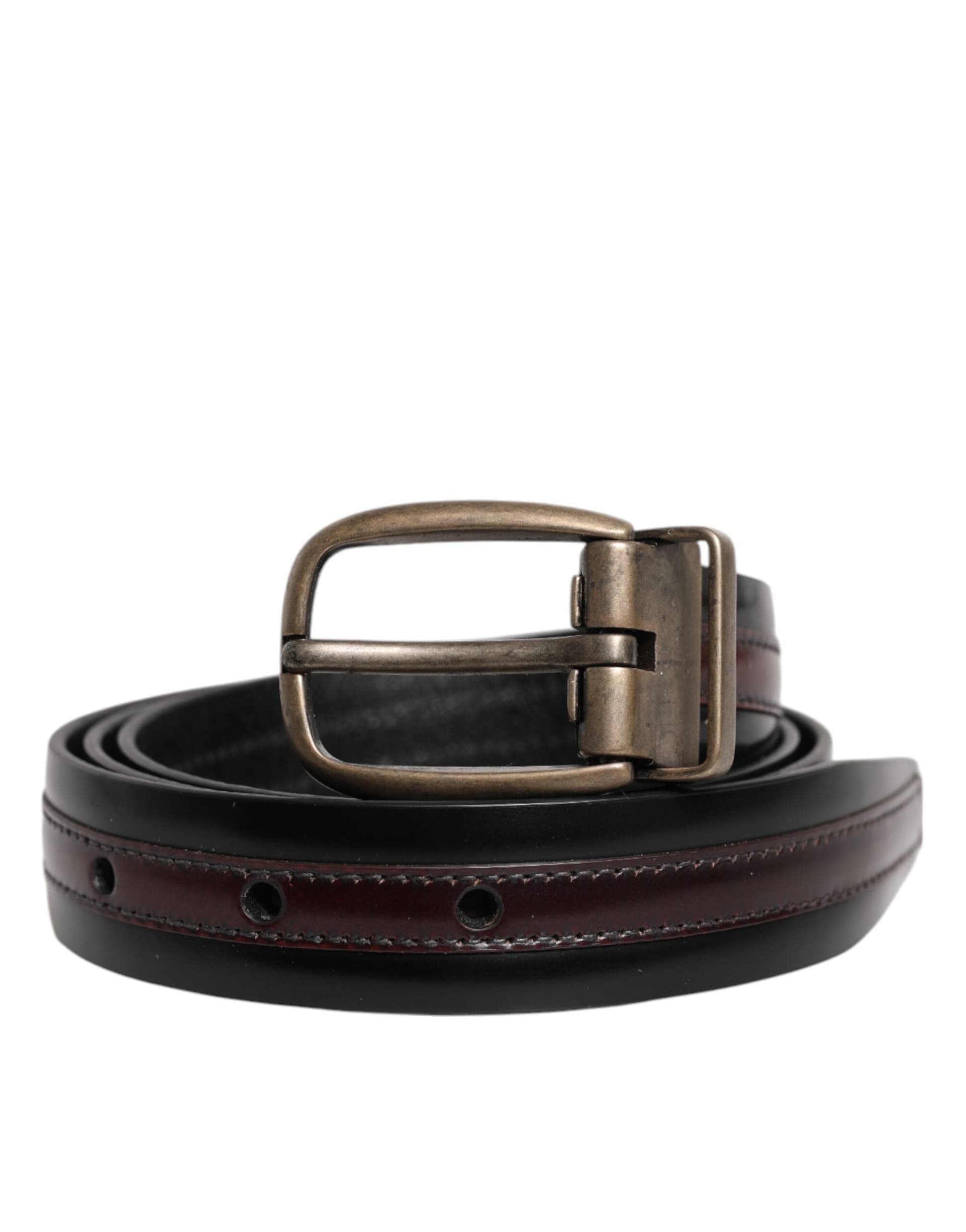 Dolce & Gabbana Black Burgundy Calfskin Metal Logo Buckle Belt - 2