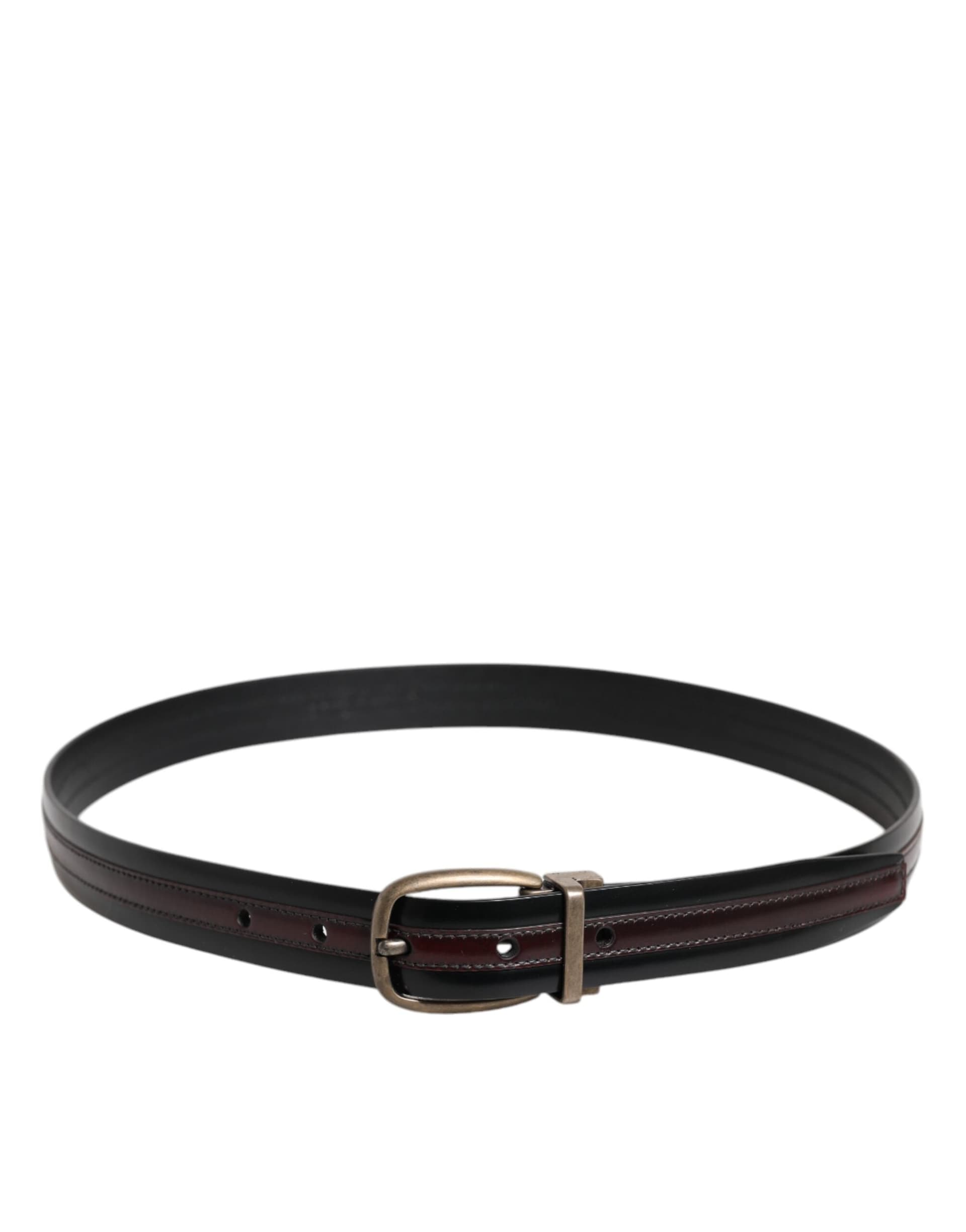 Dolce & Gabbana Black Burgundy Calfskin Metal Logo Buckle Belt - 3