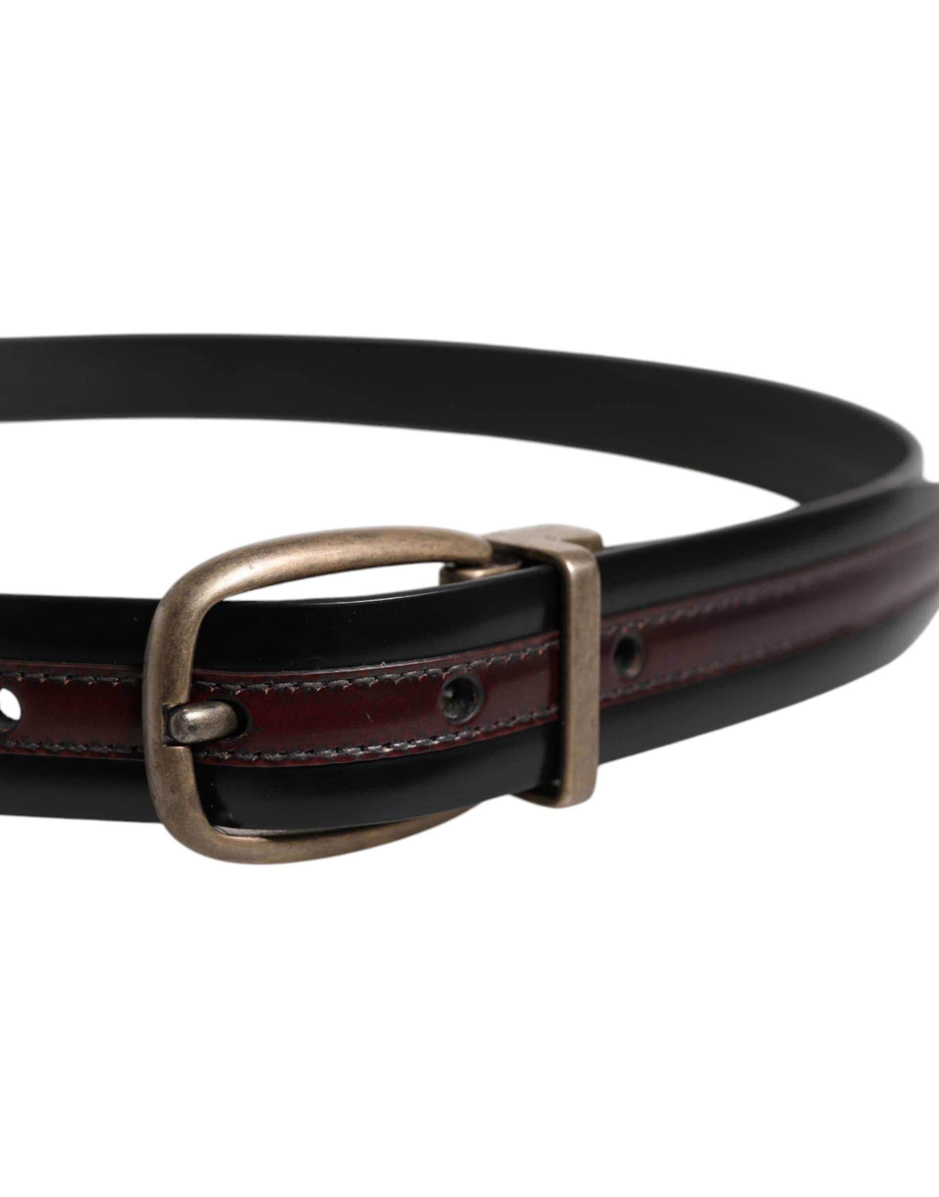 Dolce & Gabbana Black Burgundy Calfskin Metal Logo Buckle Belt - 4