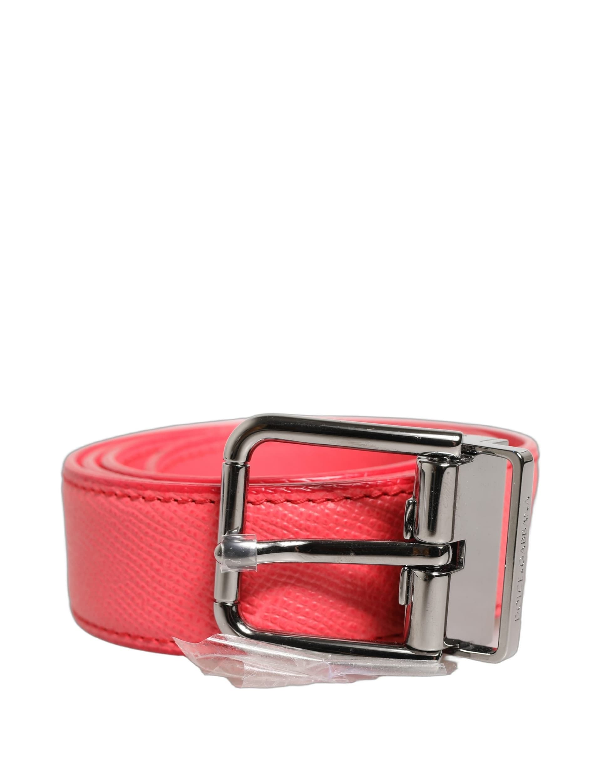 Dolce & Gabbana Pink Lambskin Leather Silver Metal Buckle Belt - 3
