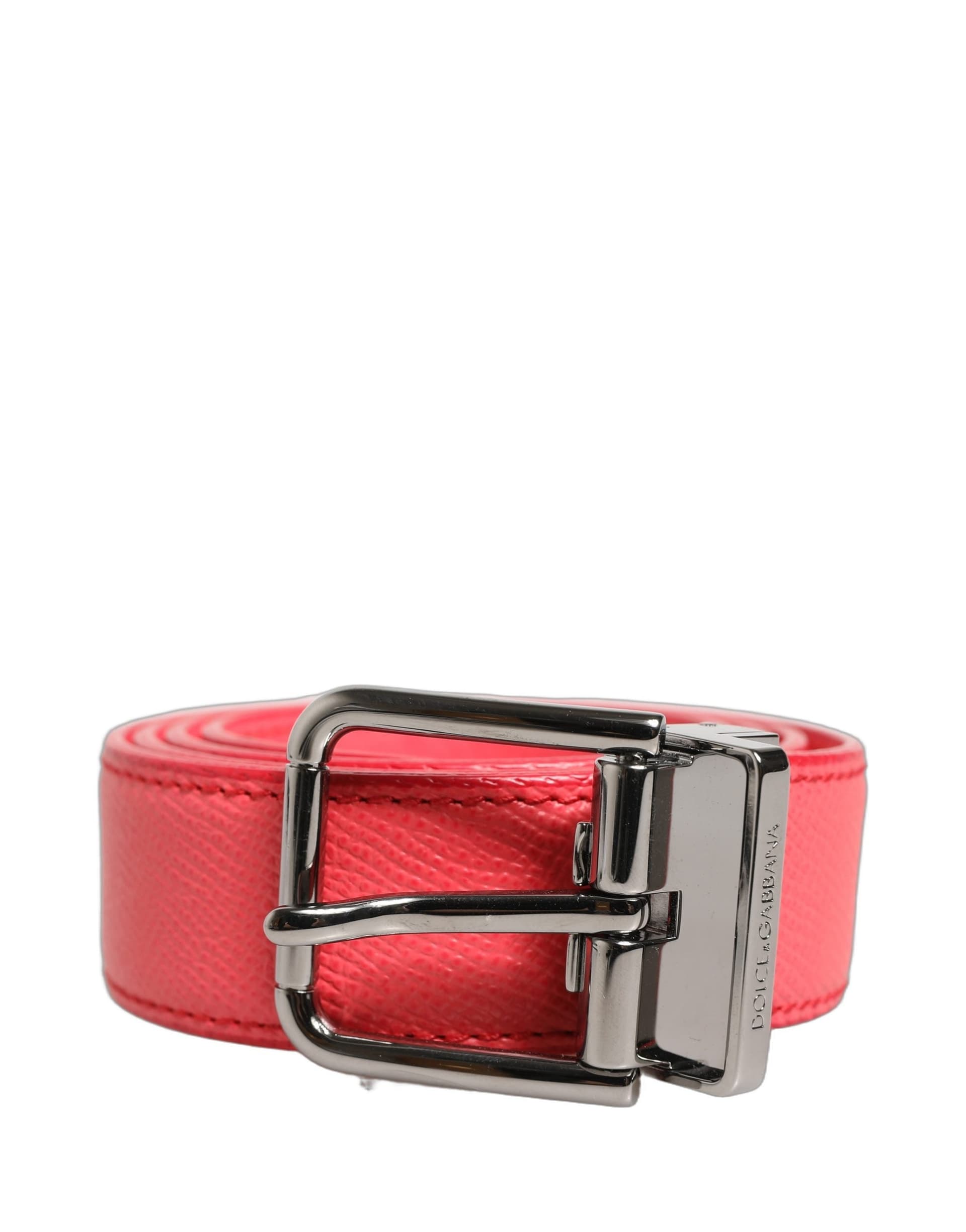Dolce & Gabbana Pink Lambskin Leather Silver Metal Buckle Belt - 4