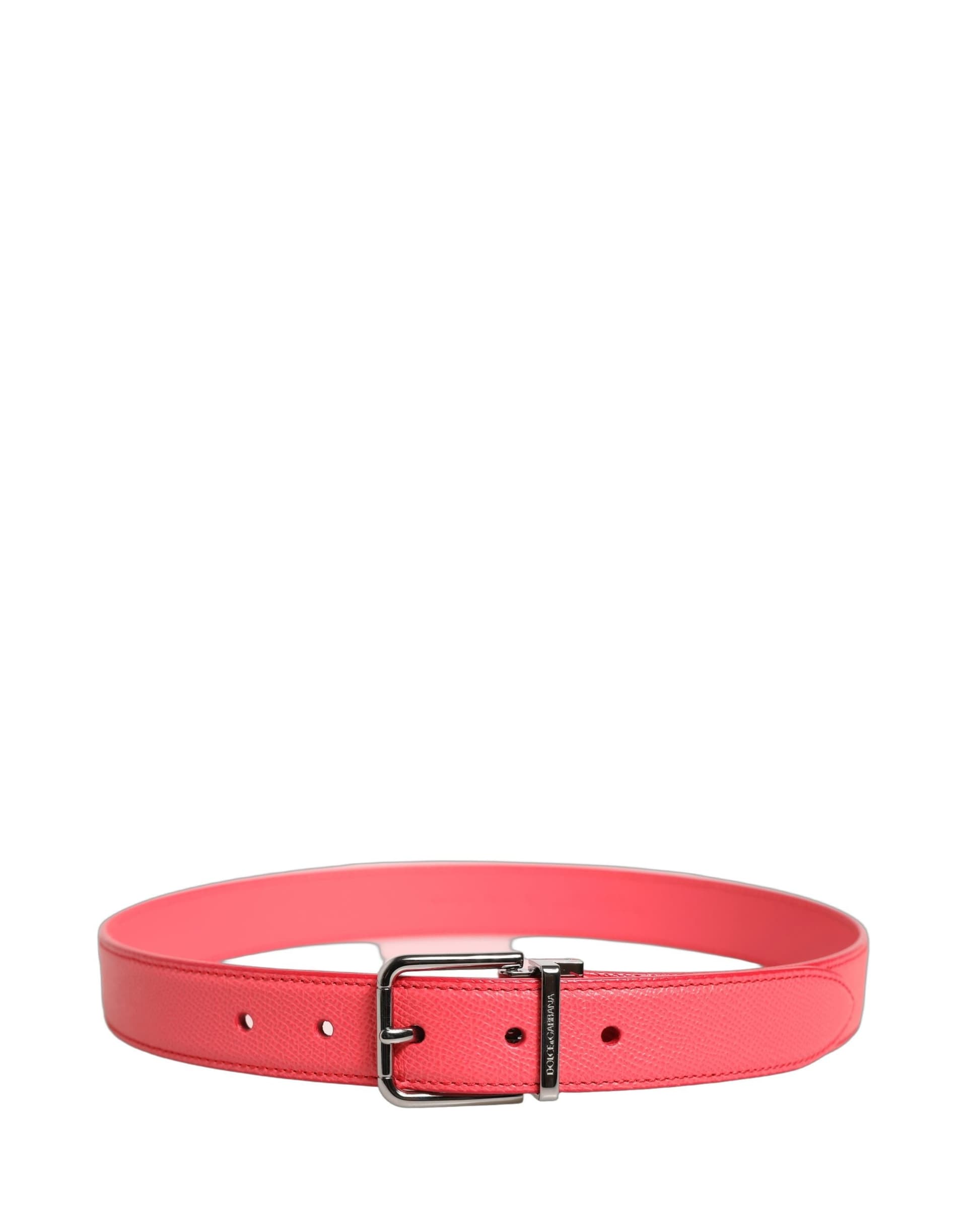 Dolce & Gabbana Pink Lambskin Leather Silver Metal Buckle Belt - 5