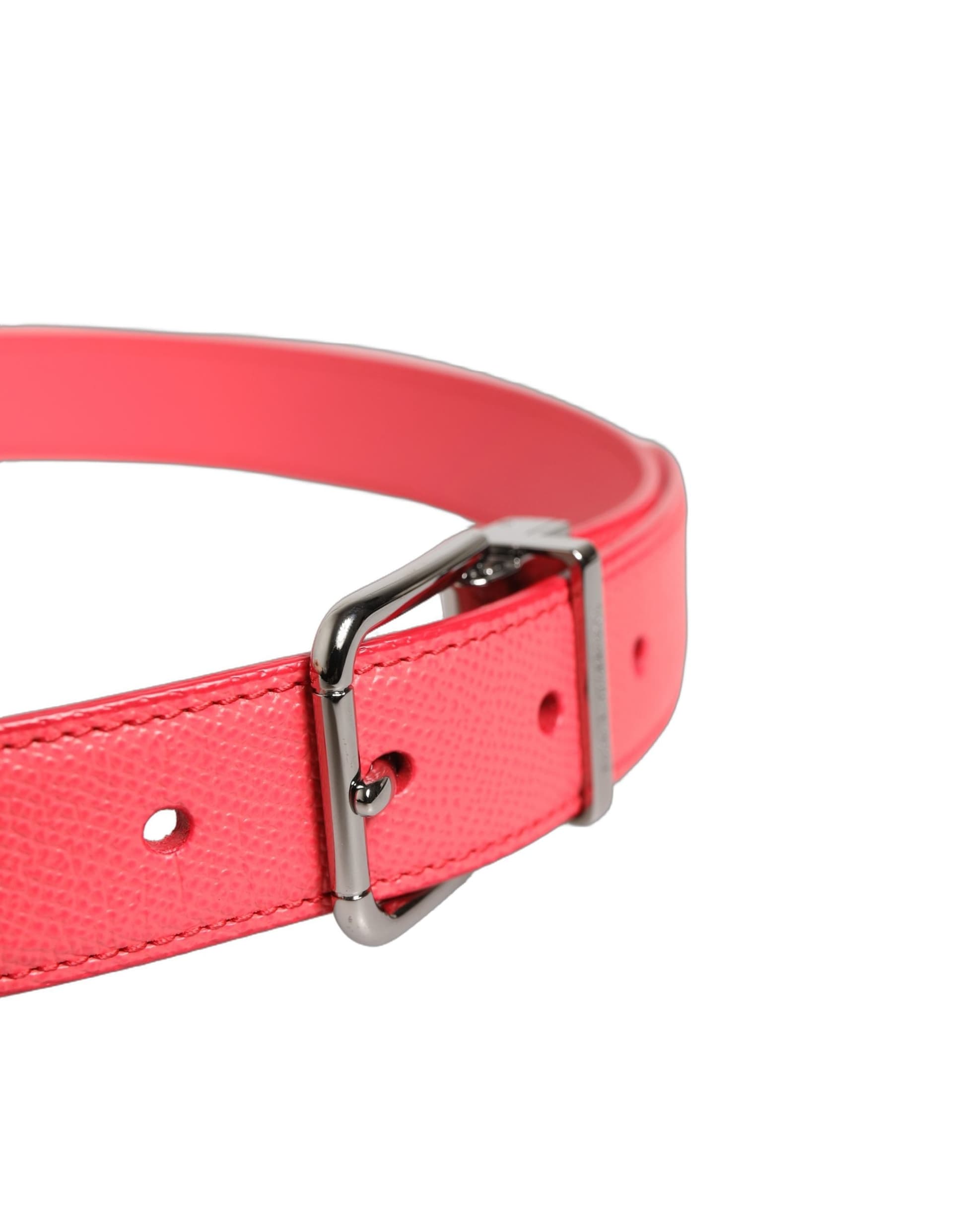 Dolce & Gabbana Pink Lambskin Leather Silver Metal Buckle Belt - 6