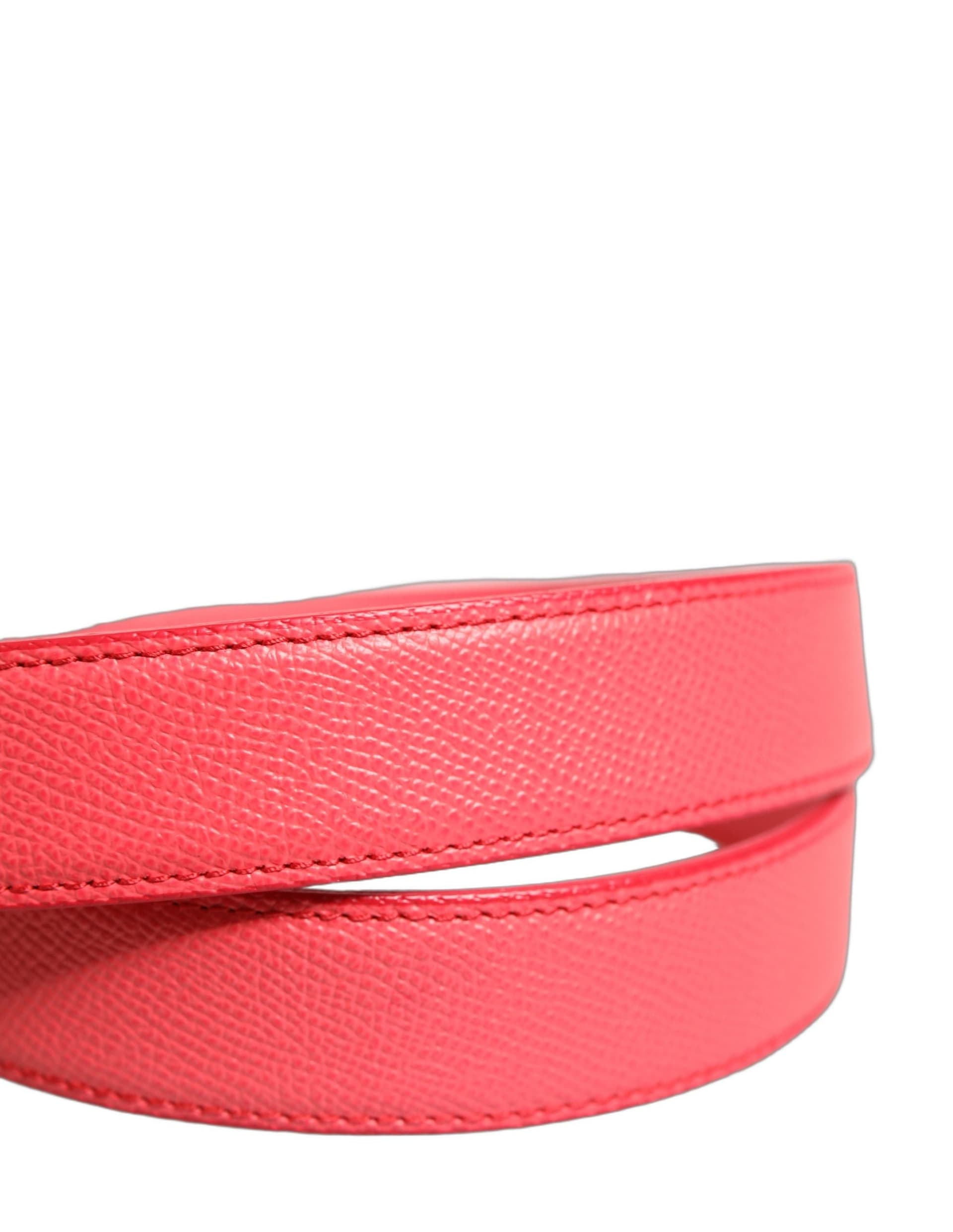 Dolce & Gabbana Pink Lambskin Leather Silver Metal Buckle Belt - 7
