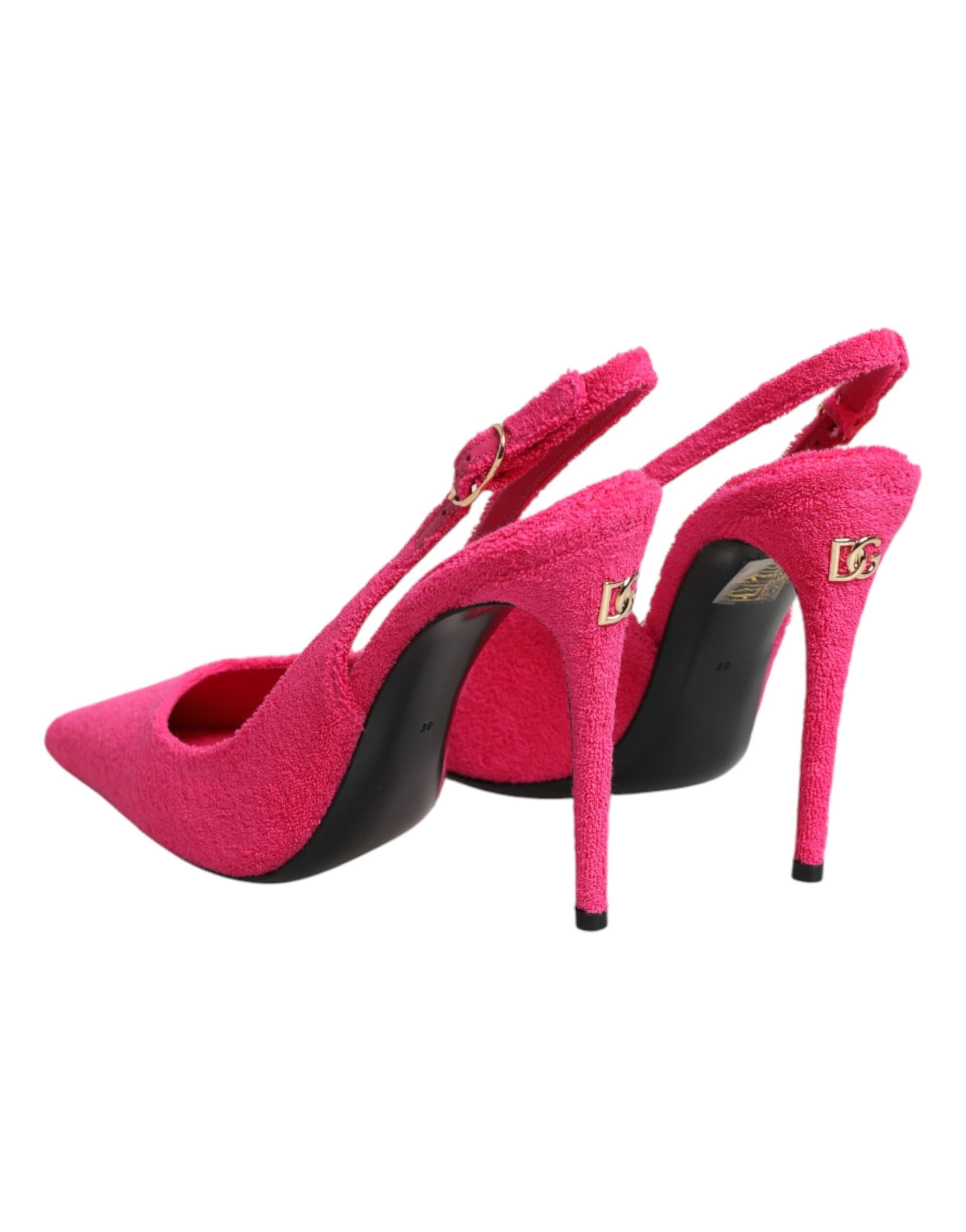 Dolce & Gabbana Pink Terry Cloth High Heels Slingback Shoes - 4