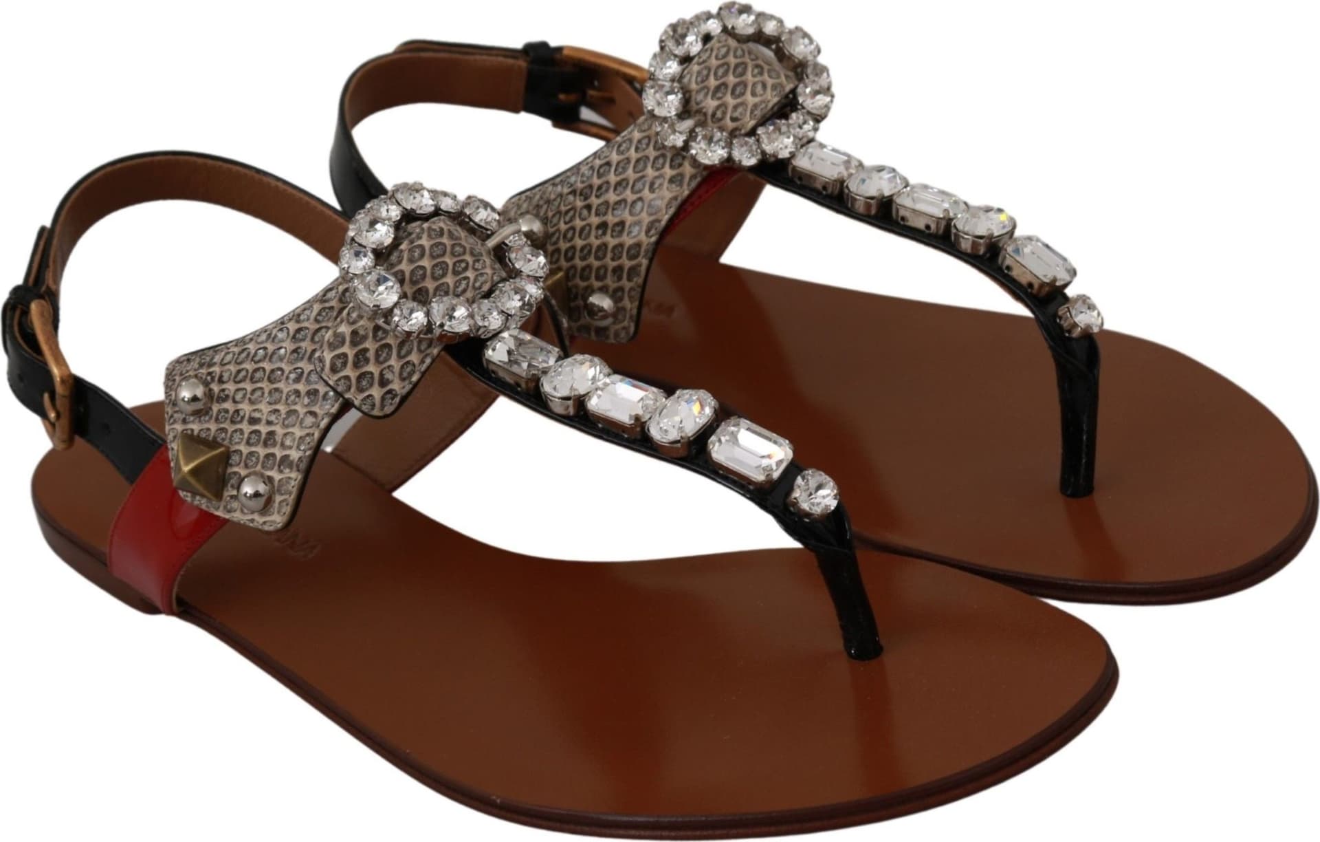 Dolce & Gabbana Leather Ayers Crystal Sandals Flip Flops Shoes - 2