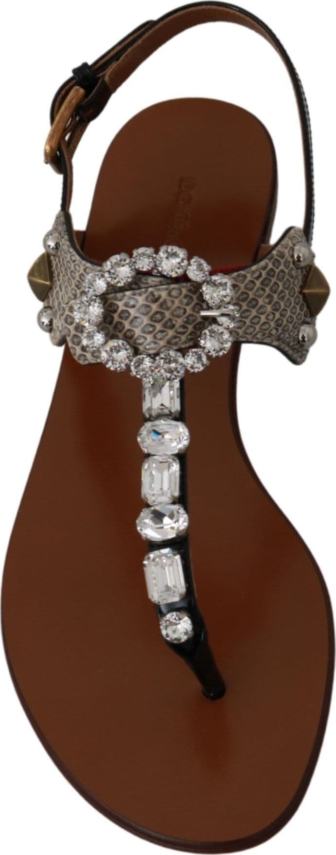 Dolce & Gabbana Leather Ayers Crystal Sandals Flip Flops Shoes - 7