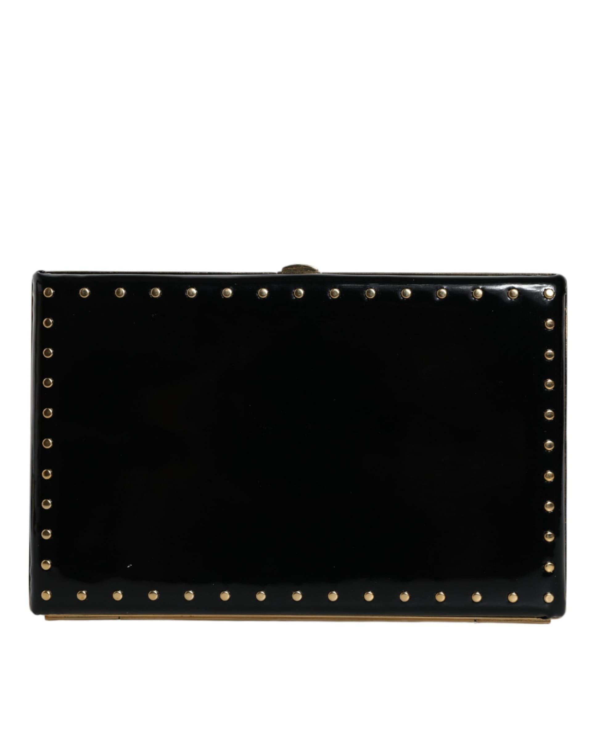Dolce & Gabbana Black Leather Studs Gold Frame Clutch Evening Purse Bag - 3