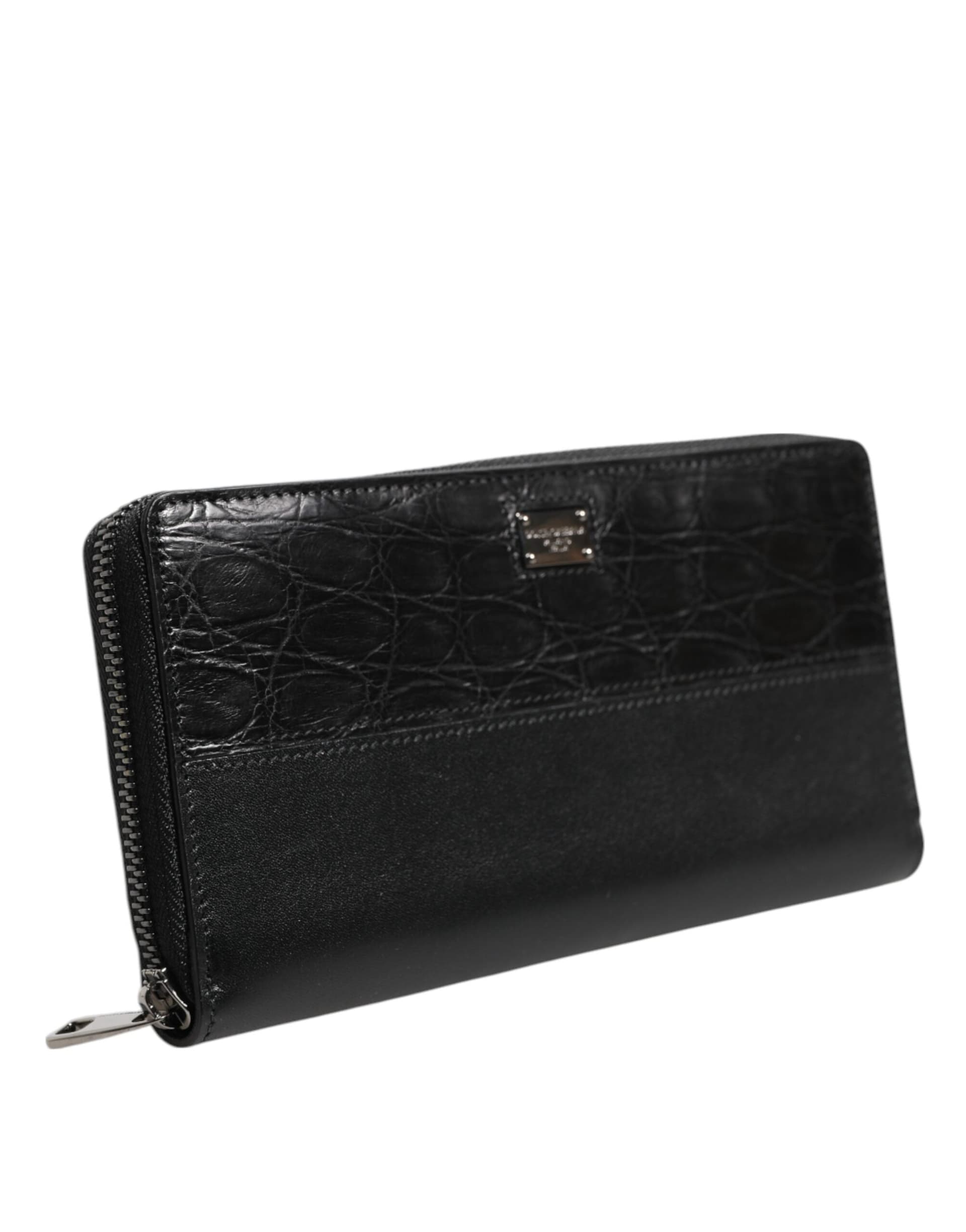 Dolce & Gabbana Black Leather Logo Plaque Zip Around Continental Wallet - 3