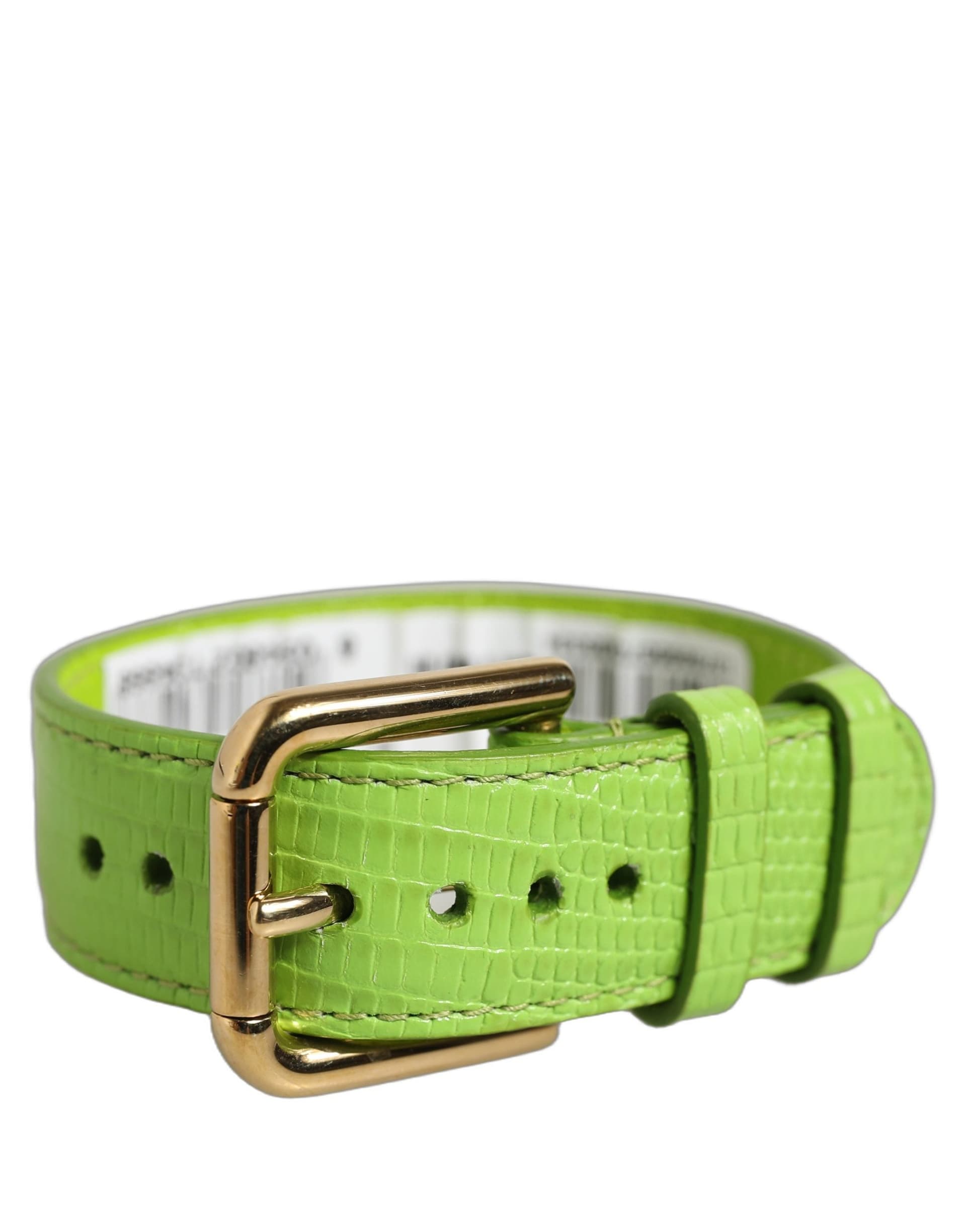 Dolce & Gabbana Green Textured Leather Gold Buckle Belt Strap Bracelet - 6