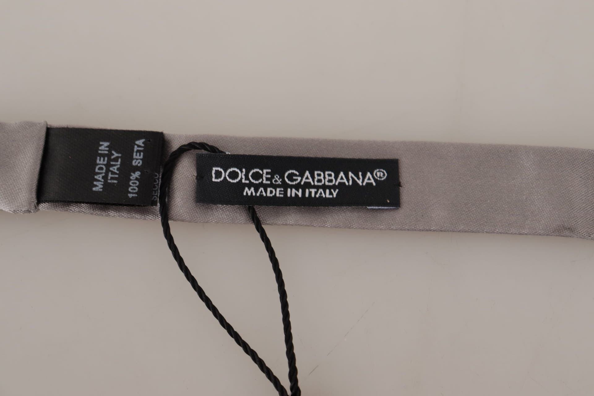 Dolce & Gabbana Silver 100% Silk Slim Adjustable Neck Papillon Tie - 5