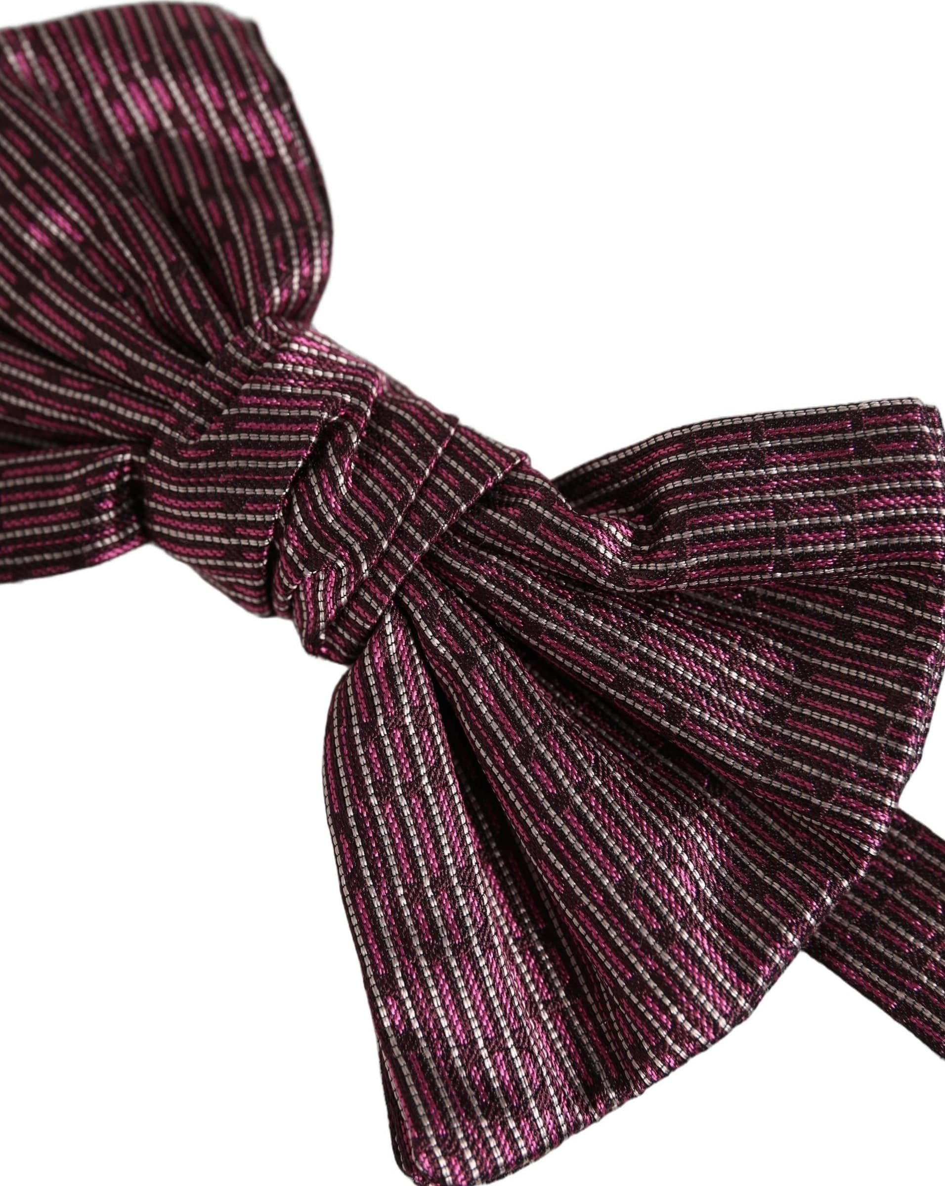 Dolce & Gabbana Men Maroon 100% Silk Adjustable Neck Papillon Bow Tie - 4