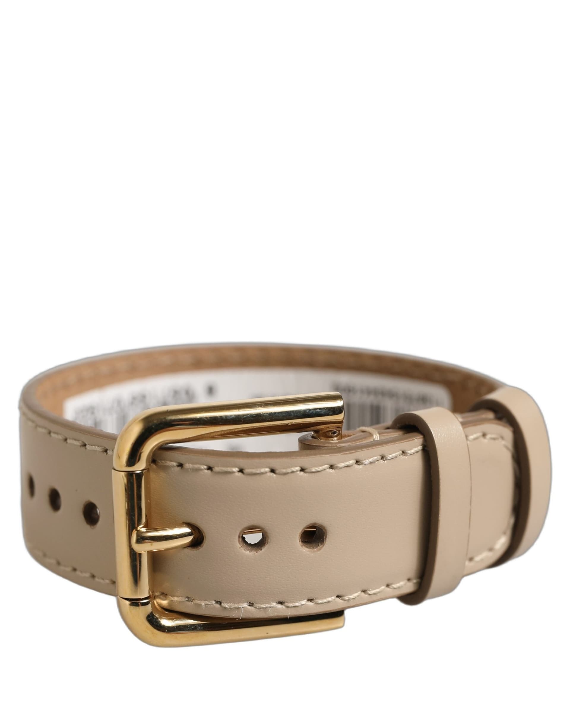 Dolce & Gabbana Beige Calfskin Leather Gold Buckle Belt Strap Bracelet - 2