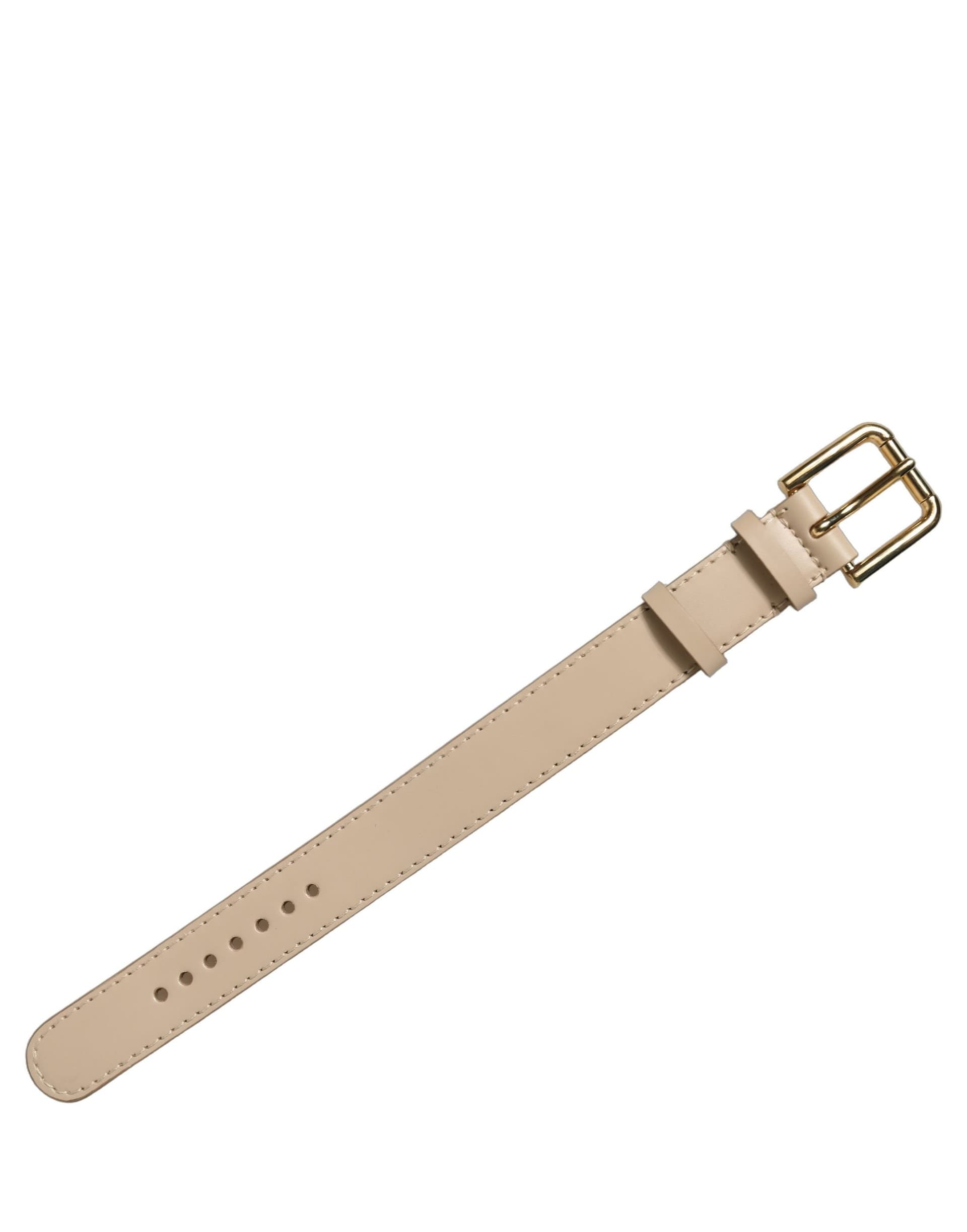 Dolce & Gabbana Beige Calfskin Leather Gold Buckle Belt Strap Bracelet - 3